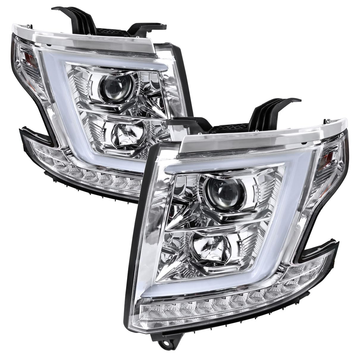 Clear LED DRL Bar & Signal Projector Headlights for 2015-2020 Chevy Tahoe Suburban - Upgrade Your Night Driving & Off-Road Adventures