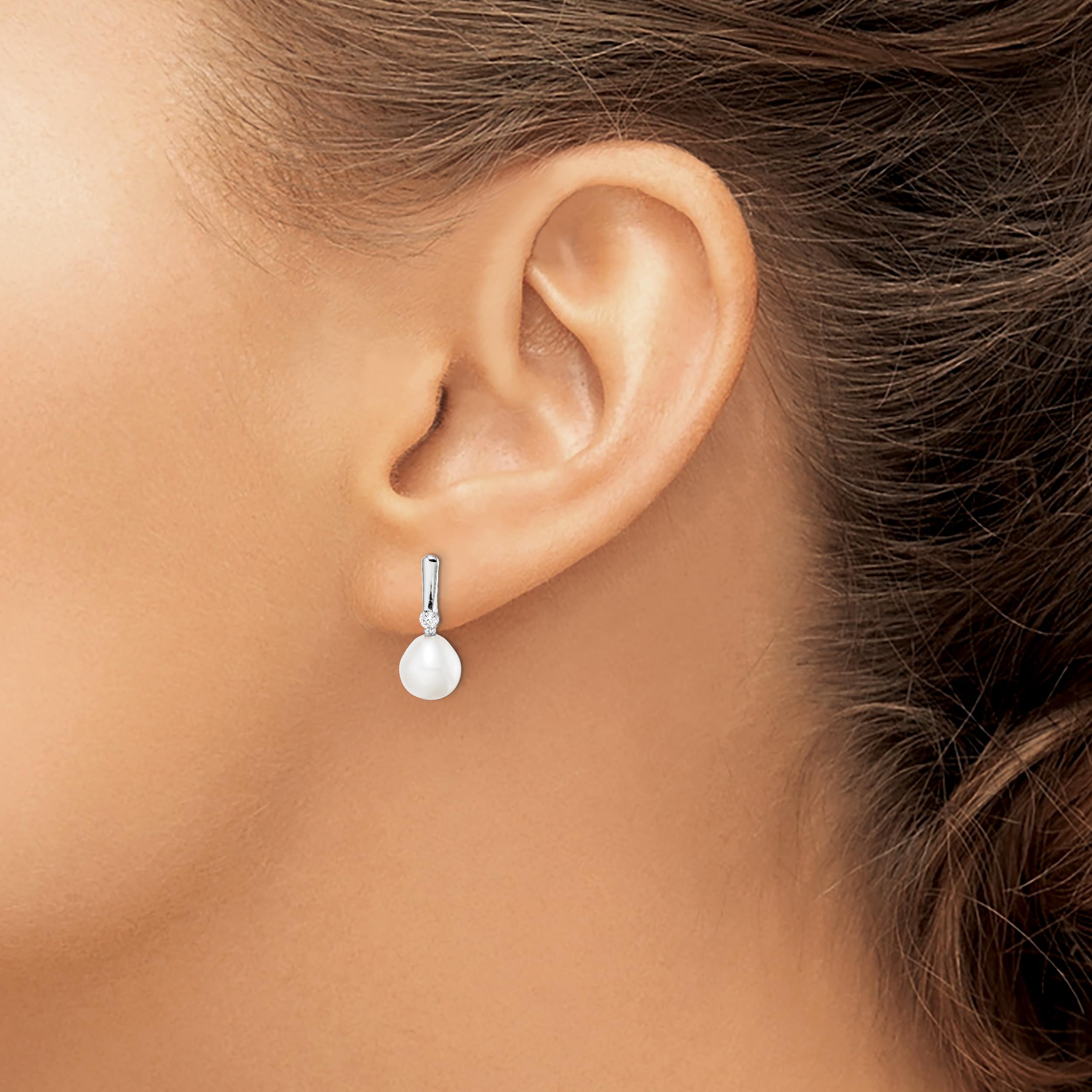925 Sterling Silver 7mm Rice Freshwater Pearl & Cubic Zirconia Drop Earrings for Women - Elegant Dangle Jewelry for Wedding, Party & Everyday Wear