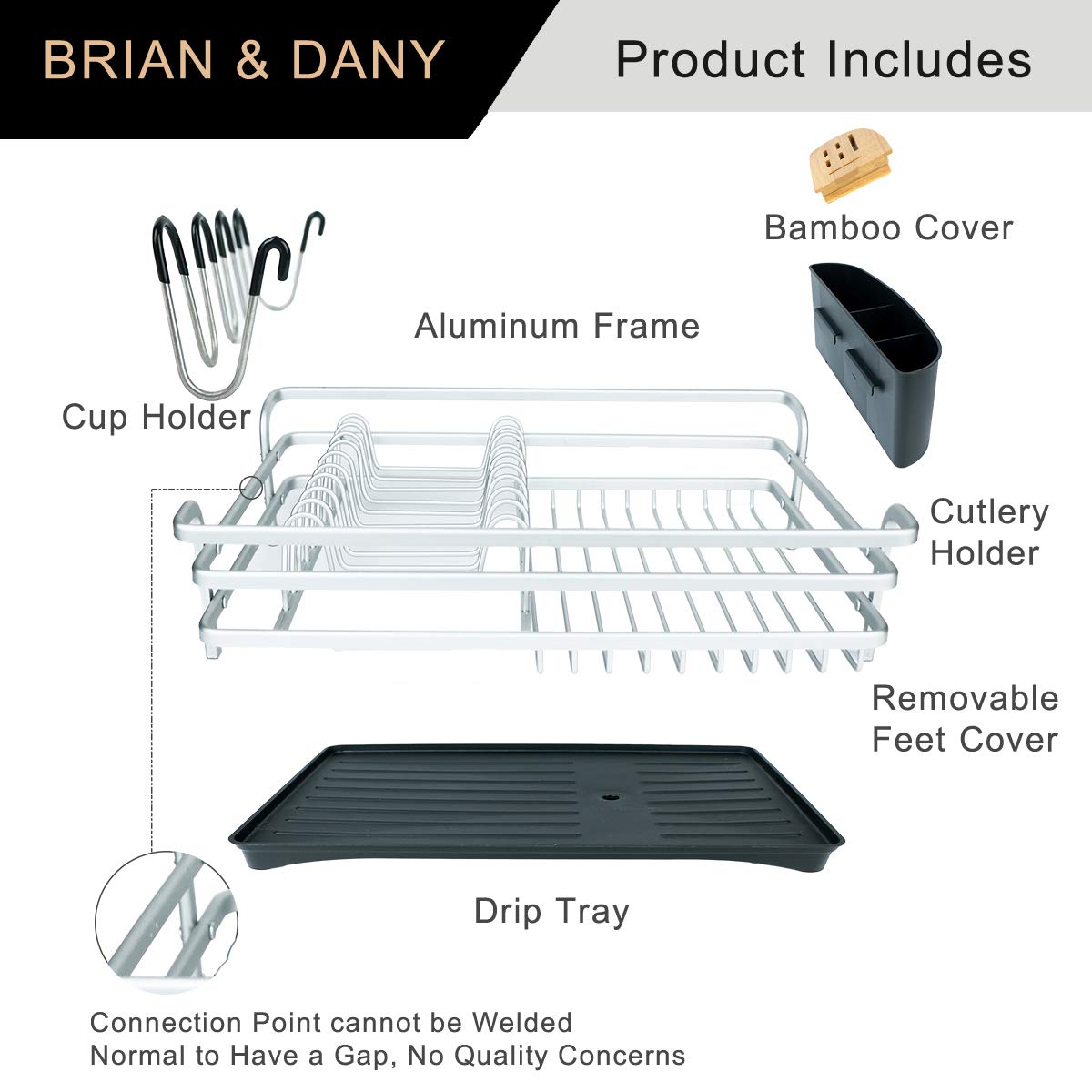Premium Aluminum Dish Drying Rack for Kitchen Countertop - 16.5