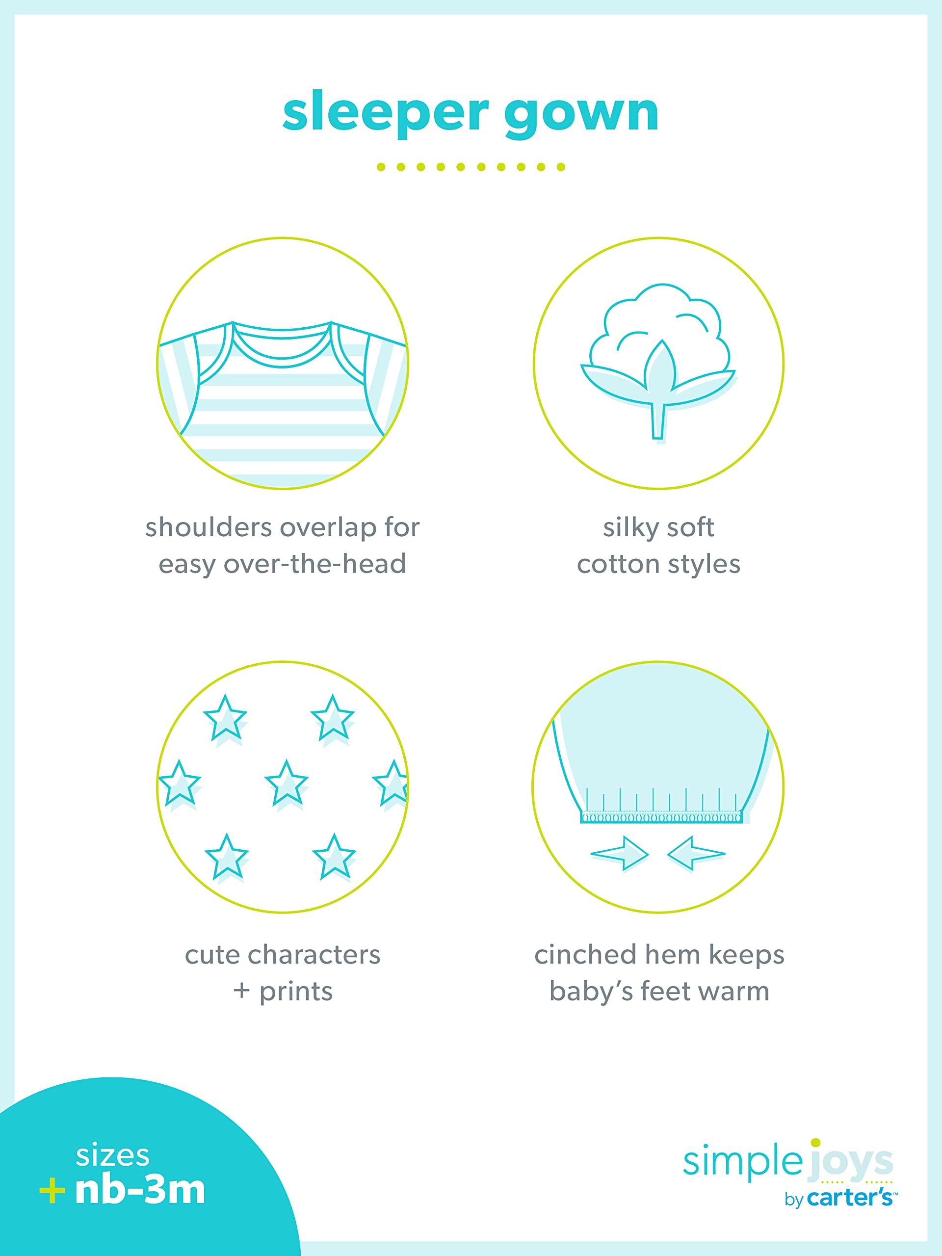 Carter's Simple Joys Baby Girls' 3-Pack 100% Cotton Sleep Gowns - Soft & Comfortable for Newborns & Infants - Perfect for Nighttime, Naptime & Cuddling