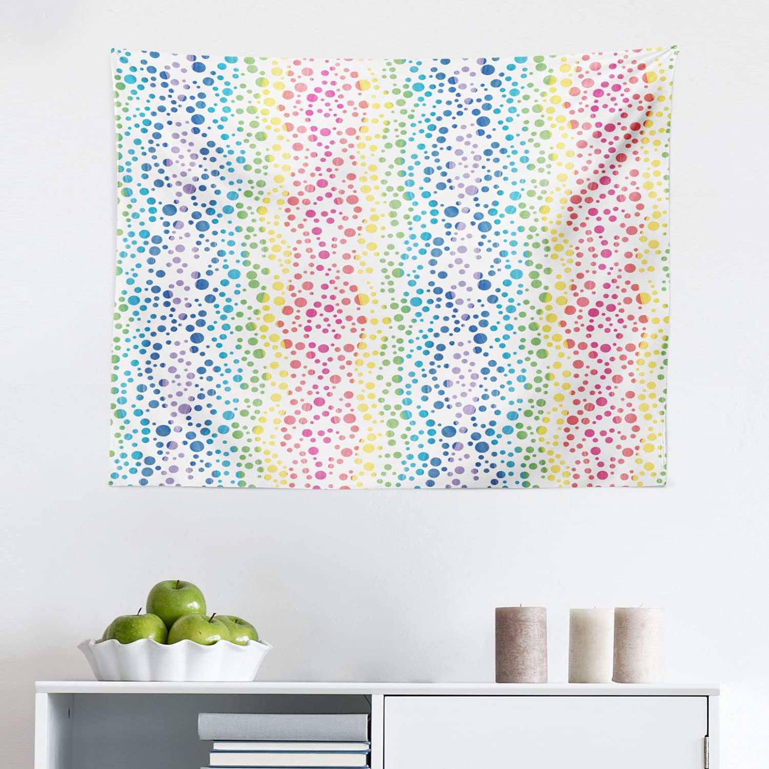 Ambesonne Modern Rainbow Ombre Bubble Circle Tapestry - Wavy Line Art Fabric Wall Hanging Decor for Bedroom, Living Room, Dorm - 28x23 Inches Multicolor | Boho Home Decor, Aesthetic Room Upgrade, Gift Idea