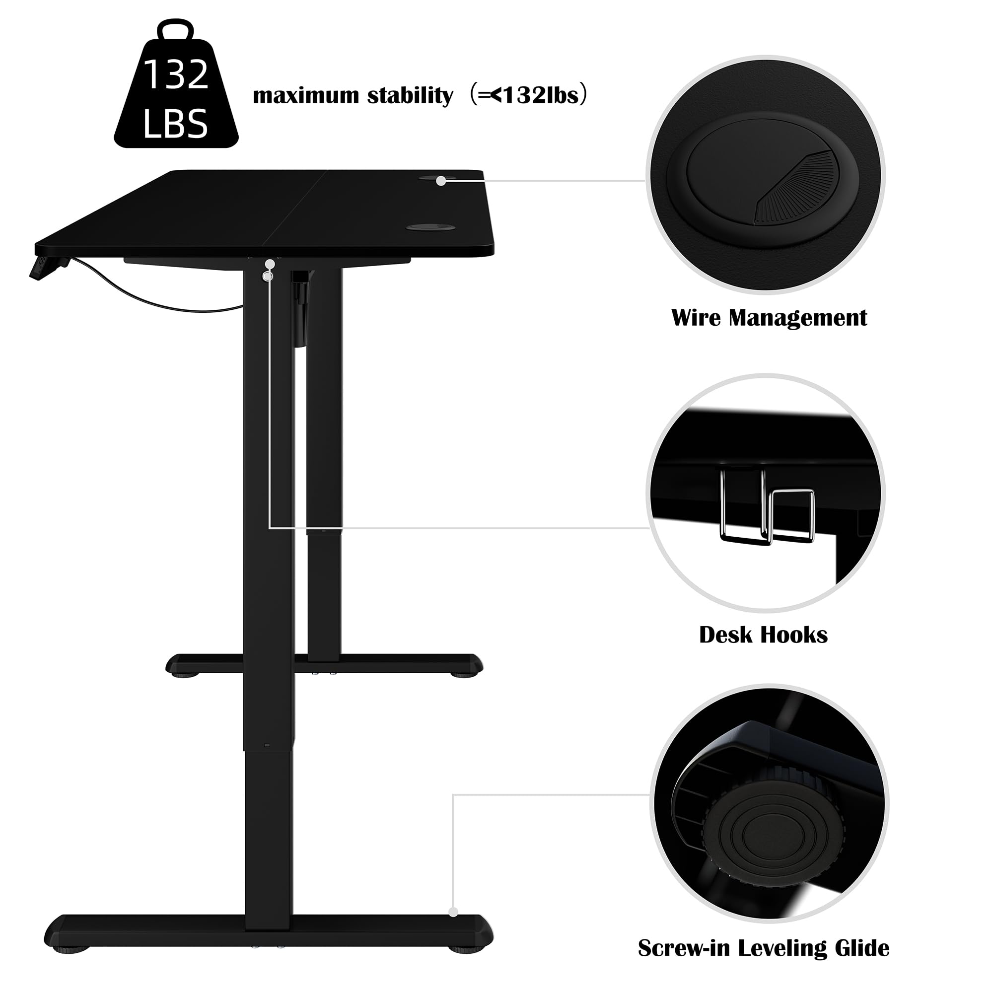 Meilocar 40 x 24 Inch Electric Standing Desk - Height Adjustable Sit Stand Desk with Memory Preset, Splice Board & Metal Frame | Home Office Computer Desk for Work from Home & Gaming Setup (Black Frame & Top)