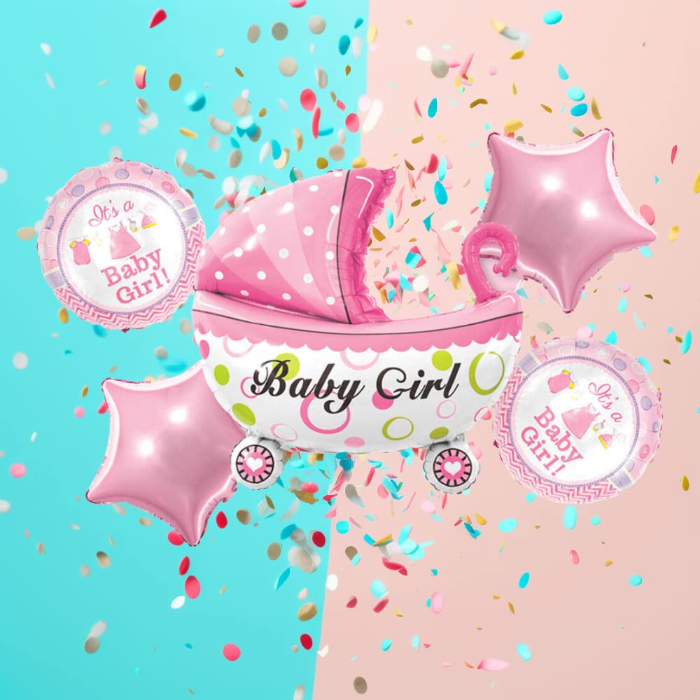DIWULI Pink Baby Girl Balloons - Baby Shower, Gender Reveal & Birthday Party Decorations for Stroller Carriage, Its a Girl Celebration, Foil Balloon Set for Baby Shower Decor - Perfect for Nursery, Baby's First Birthday & Gender Reveal Parties