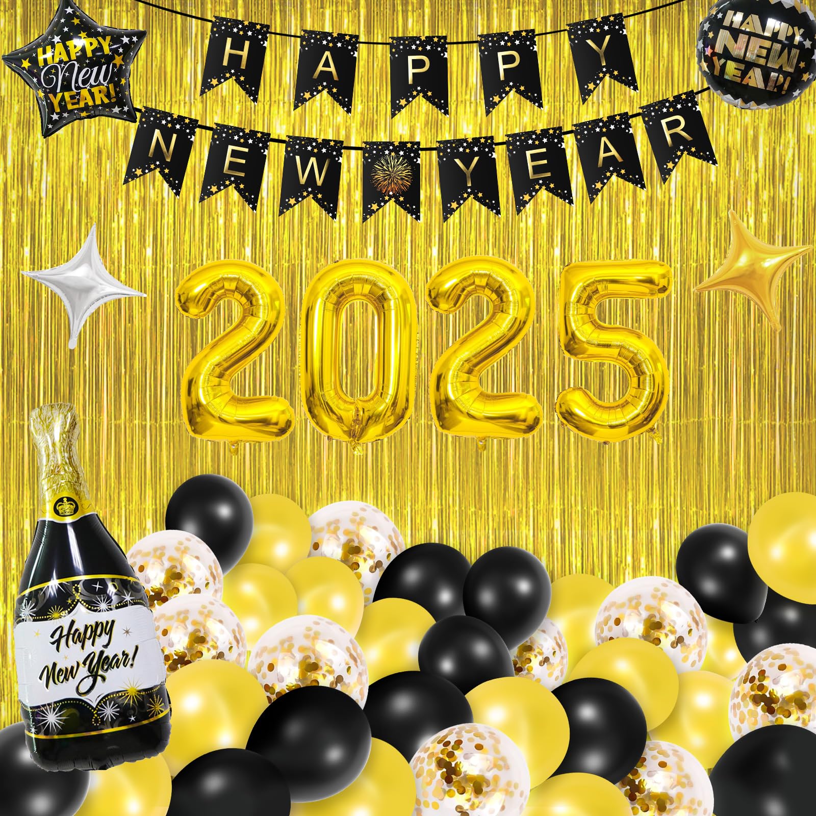 2025 New Year's Eve Party Decorations - Black & Gold NYE Party Supplies for Countdown & Celebration | Happy New Year 2025 Decor for Home, Office & Ballroom Parties