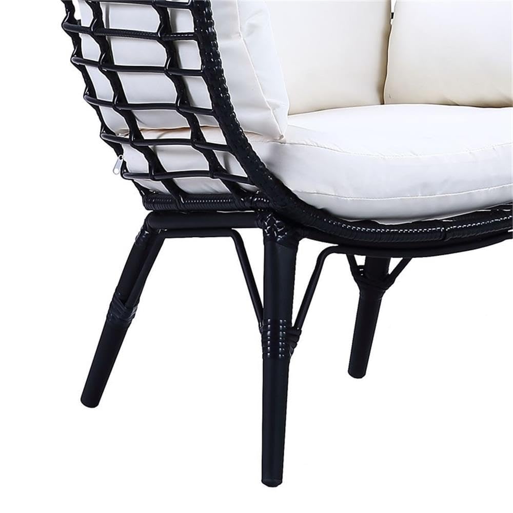 Acme Penelope Patio Lounge Chair - Light Gray Fabric with Black Metal Frame - Outdoor Furniture for Poolside, Garden & Deck Relaxation