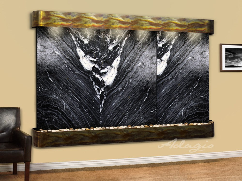Adagio Solitude River Round Rustic Copper Black Marble Tabletop - SRR1007 | Elegant Home Decor for Living Room, Dining Table & Office Desks