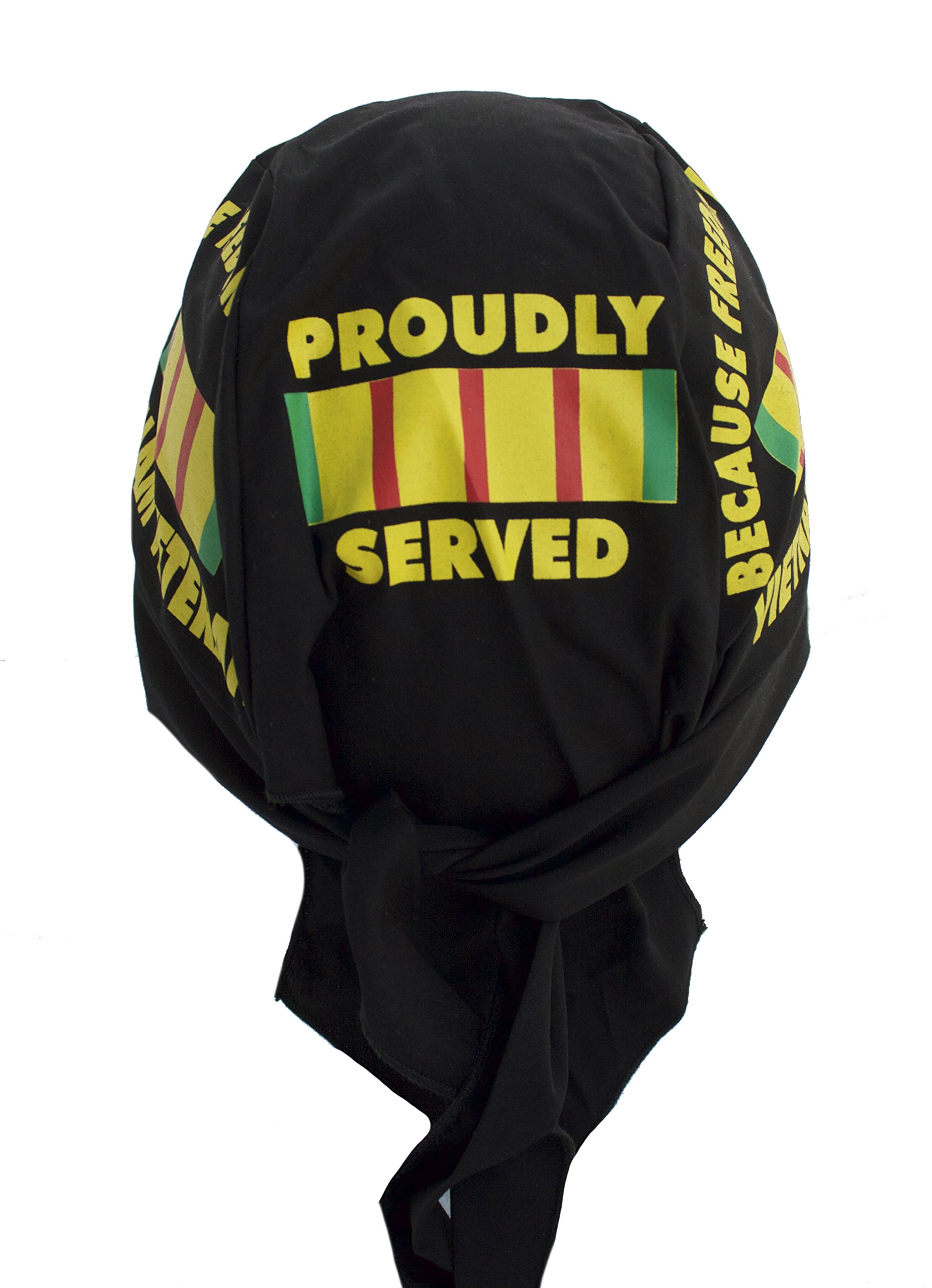 Proud Vietnam Veteran Black Skull Cap Hat - Hiphopville Adjustable Bandana with Tie for Motorcycle Riding, Outdoor Activities & Patriotic Events