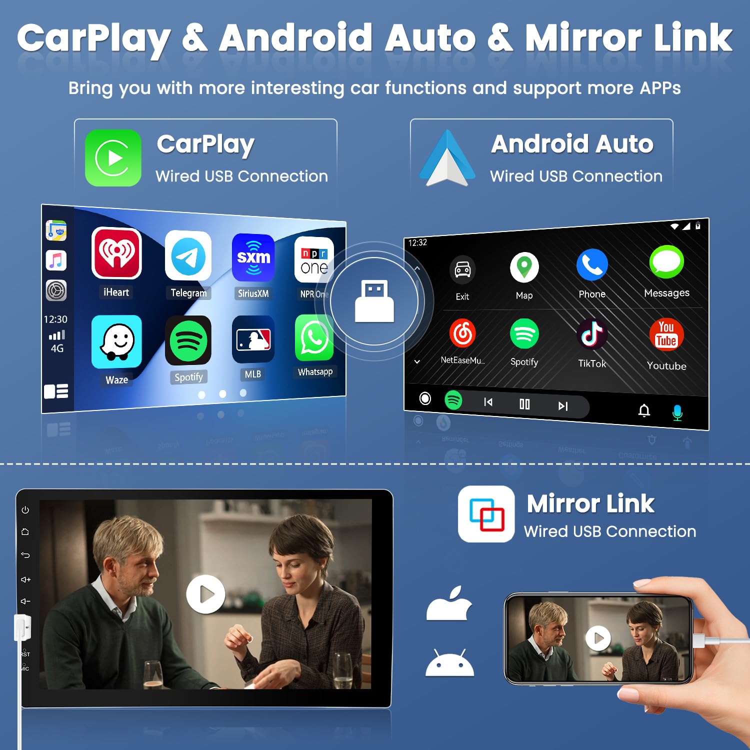 Hikity 9 Inch HD Touch Screen Single Din Car Stereo with Apple CarPlay & Android Auto - Bluetooth, Mirror Link, FM Radio, EQ, SWC, Reversing Camera & Microphone - Perfect for Road Trips & Daily Commuting
