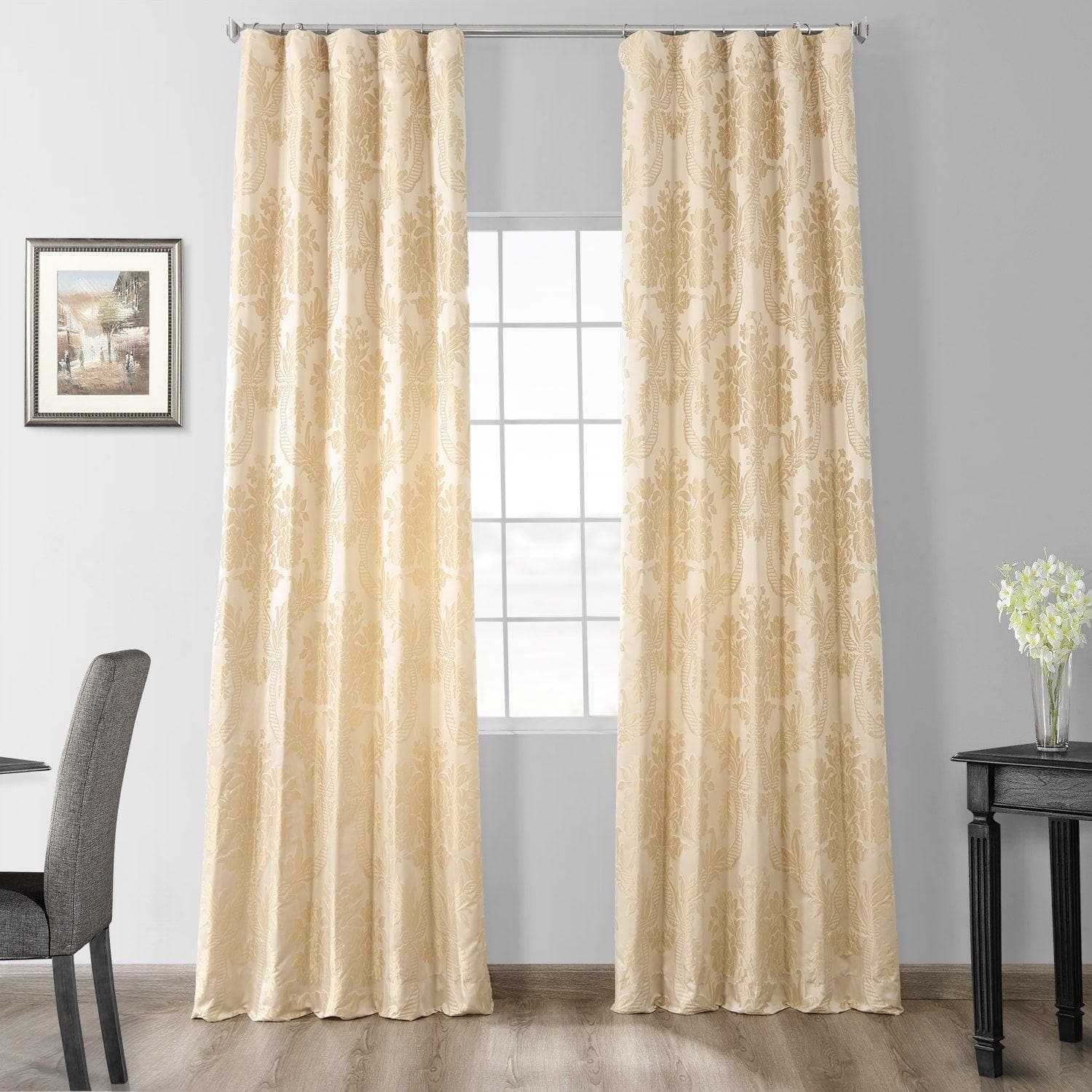 Magdelena Champagne Beige Damask Faux Silk Jacquard Blackout Curtains - Elegant Window Treatment for Bedroom & Living Room