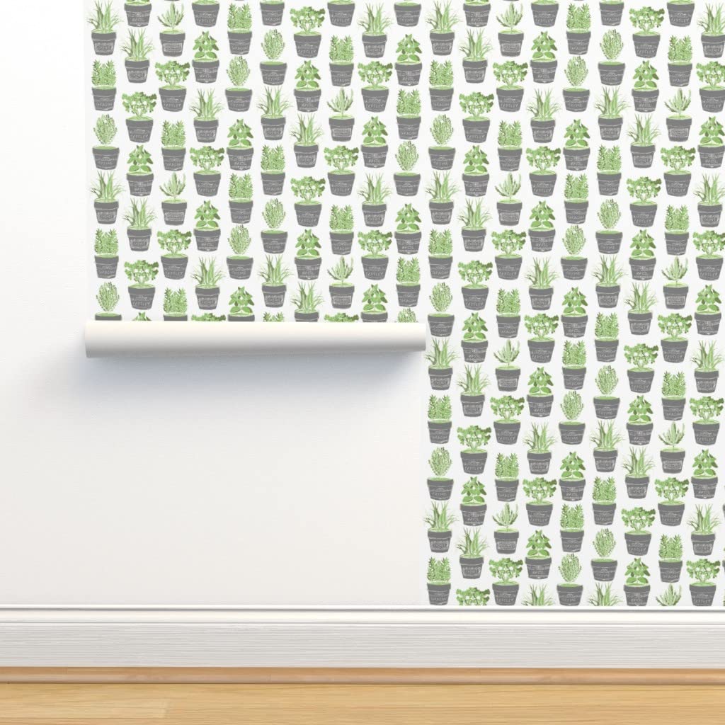 Peel & Stick Chalkboard Wallpaper 9ft x 2ft - Removable Herb Garden Design for Kitchen, Nursery & Office Decor - Custom Wall Art by Spoonflower