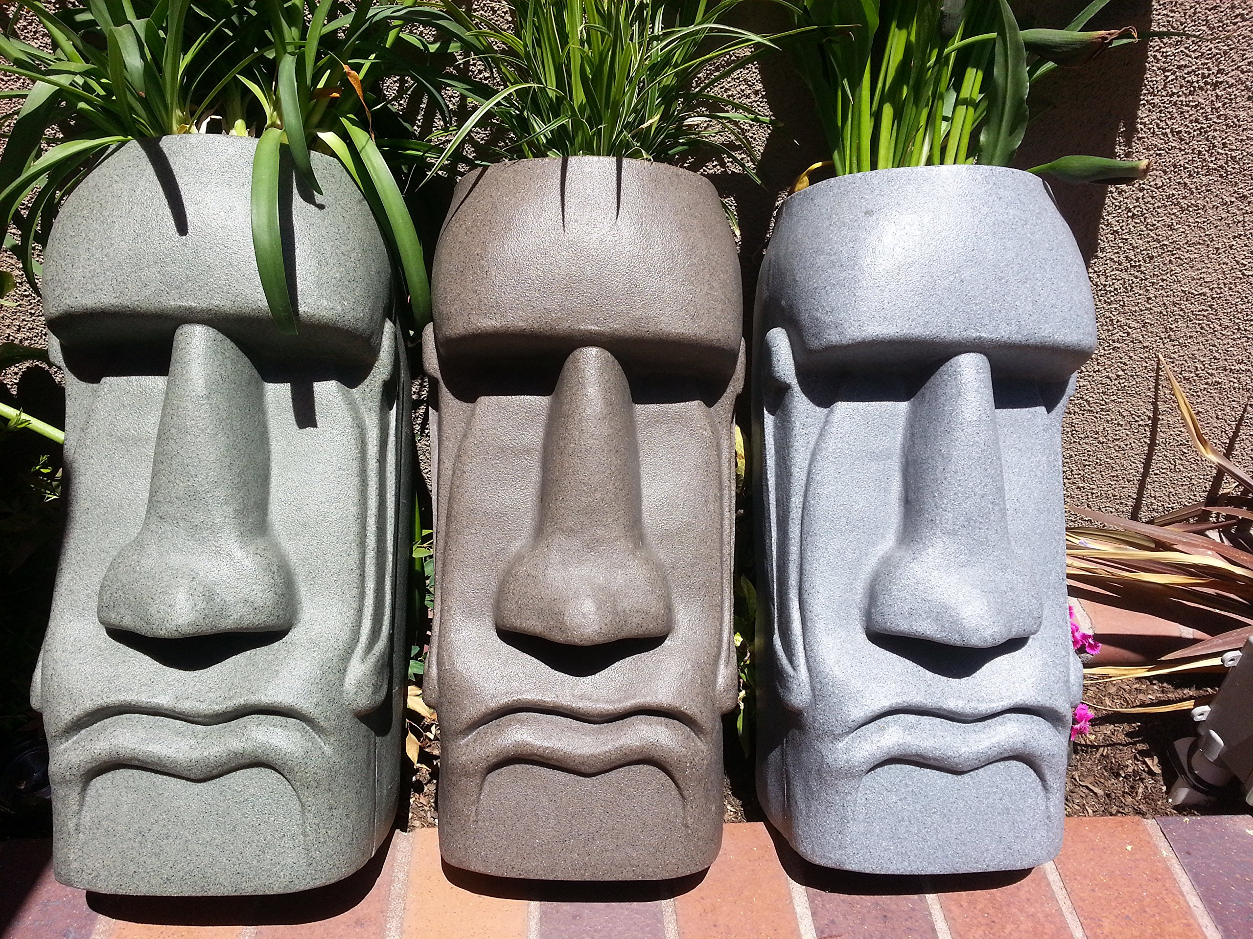 Easter Island Rapa Nui Moai Succulent Planter - Granite Green Ceramic Flower Pot for Home Decor, Office Desk, or Garden