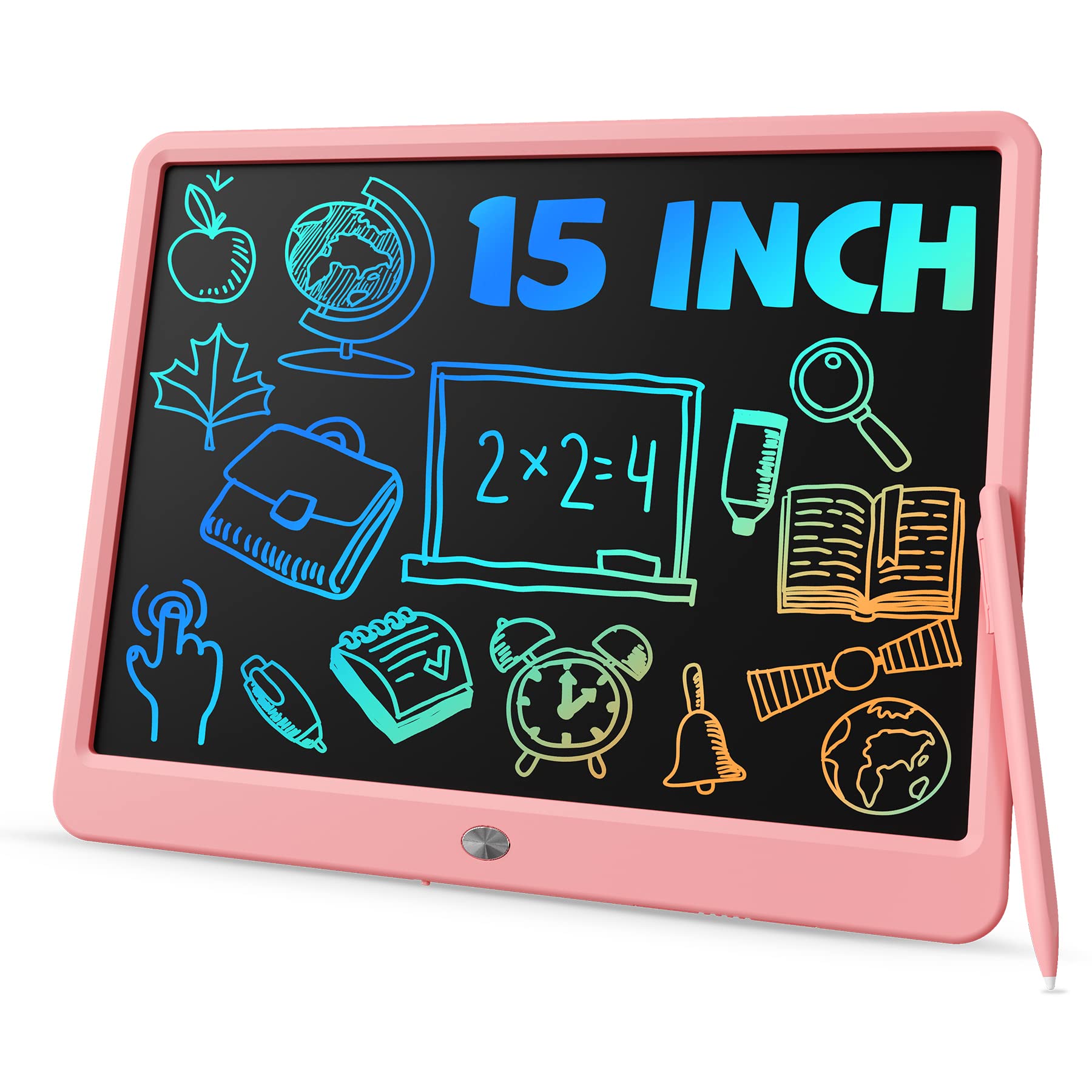 TEKFUN 15inch LCD Writing Tablet for Kids - Doodle Board Drawing Pad for Girls & Boys Ages 4-10 | Birthday, Christmas, Easter Gifts | Homeschool, Travel, Classroom Learning Activities (Pink)