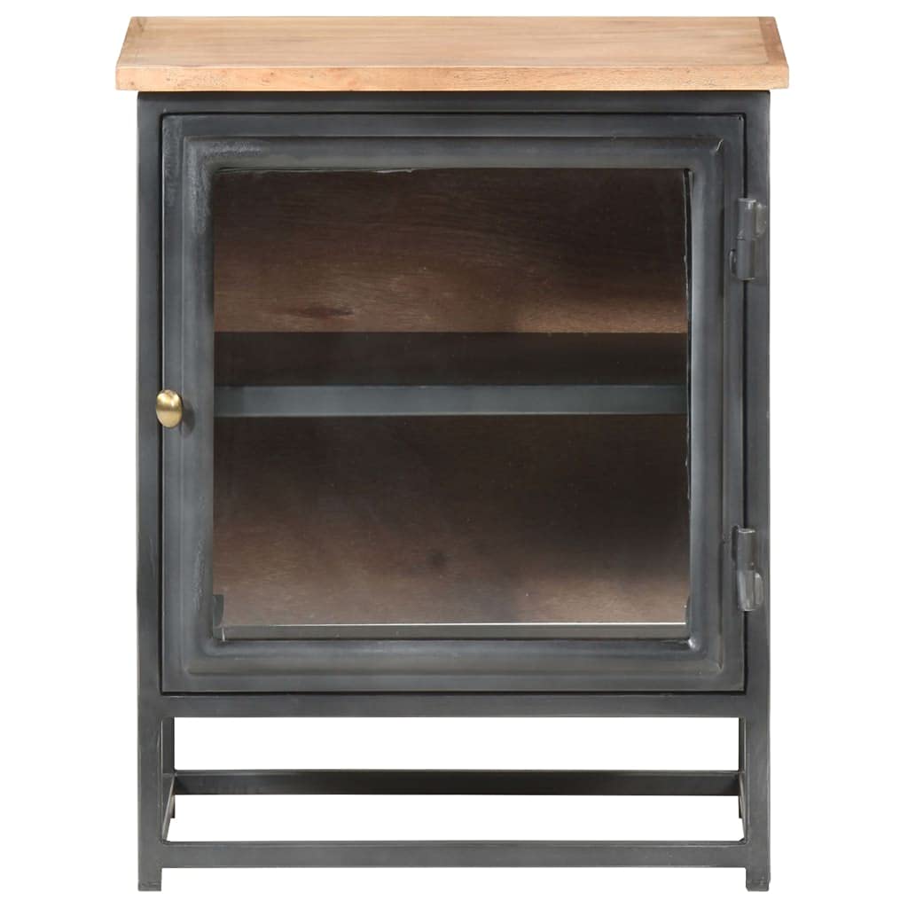 vidaXL Solid Acacia Wood Nightstand with Glass Door - Industrial Gray Bedside Cabinet for Bedroom, No Assembly Needed, Perfect for Modern Home Decor & Storage Solutions
