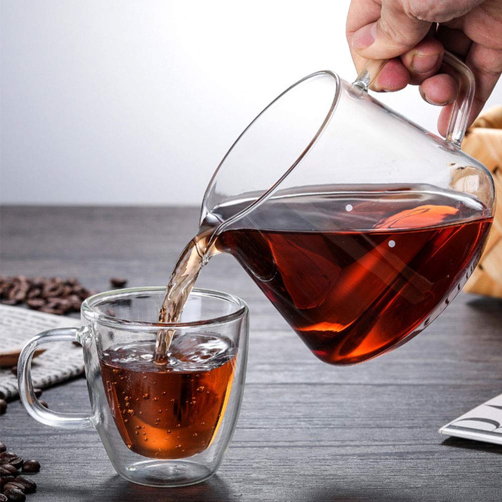 600ml Reusable Pour Over Glass Coffee Maker with Wood Dripper Stand - Heat Resistant Glass Pot & Coffee Filter Dripper for Home, Office, and Camping Brewing