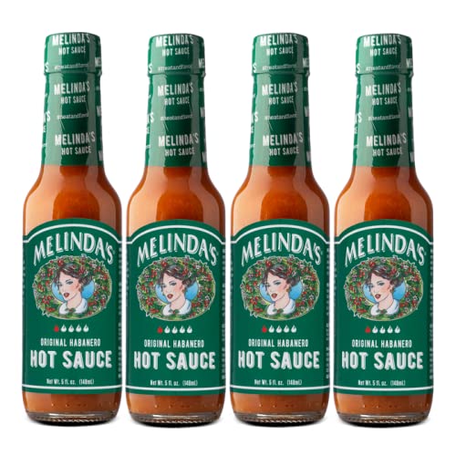 Melinda's Original Habanero Hot Sauce - 5oz Bottle (Pack of 4) | Spicy Flavor for Tacos, Wings, Burgers & Mexican Food | Premium Hot Sauce Gift Set