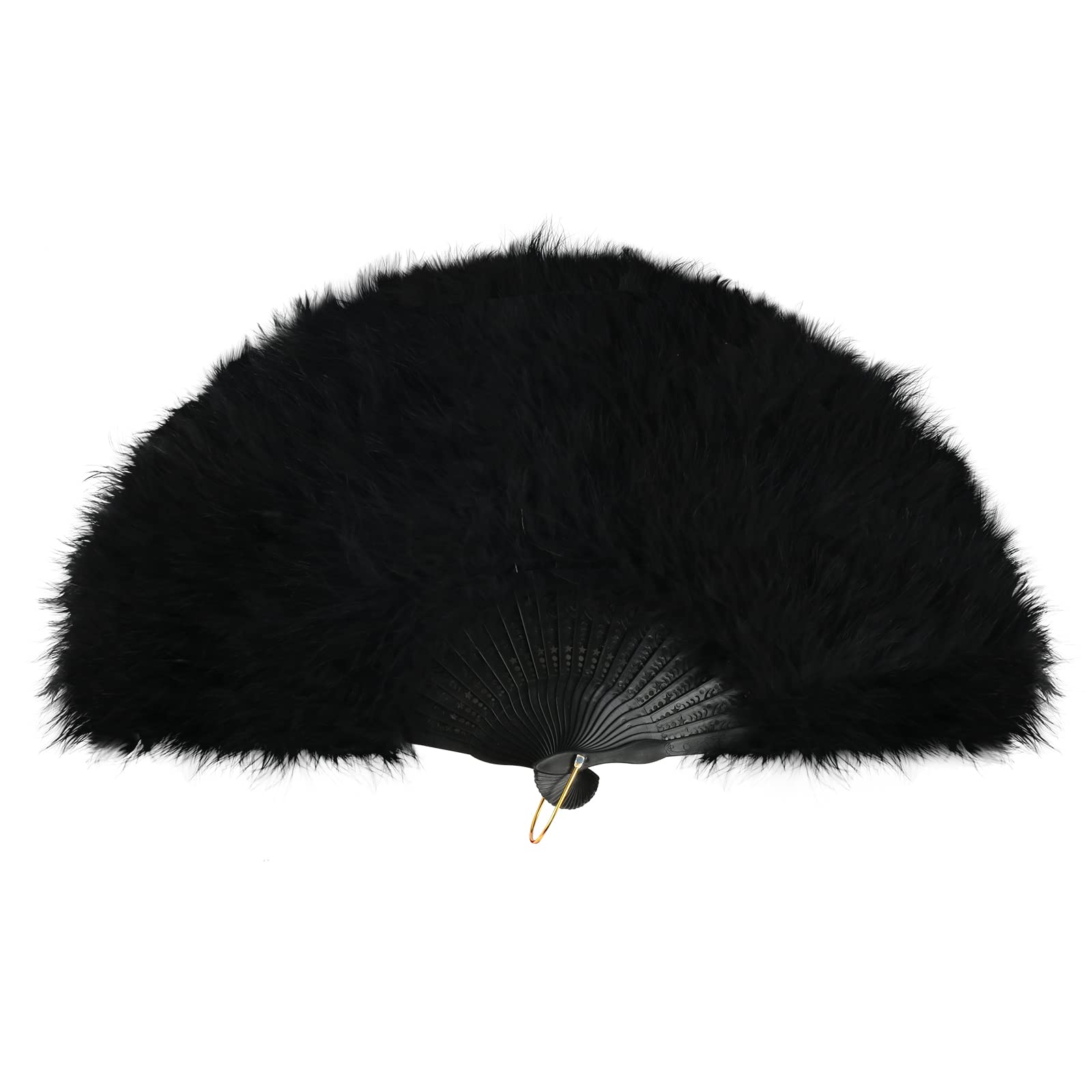 Vintage 1920s Style Marabou Feather Hand Fan - Black Folding Handheld Fan for Costume Parties, Weddings, Dances & Halloween Photoshoots | Elegant Flapper Accessory for Gatsby-Themed Events & Burlesque Performances