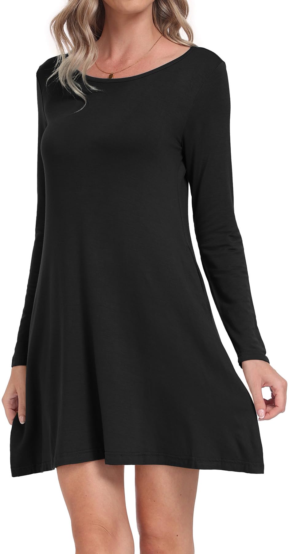Women's Long Sleeve Pocket T-Shirt Dress - Casual Loose Fit for Everyday Wear | Perfect for Work, Weekend Outings and Travel