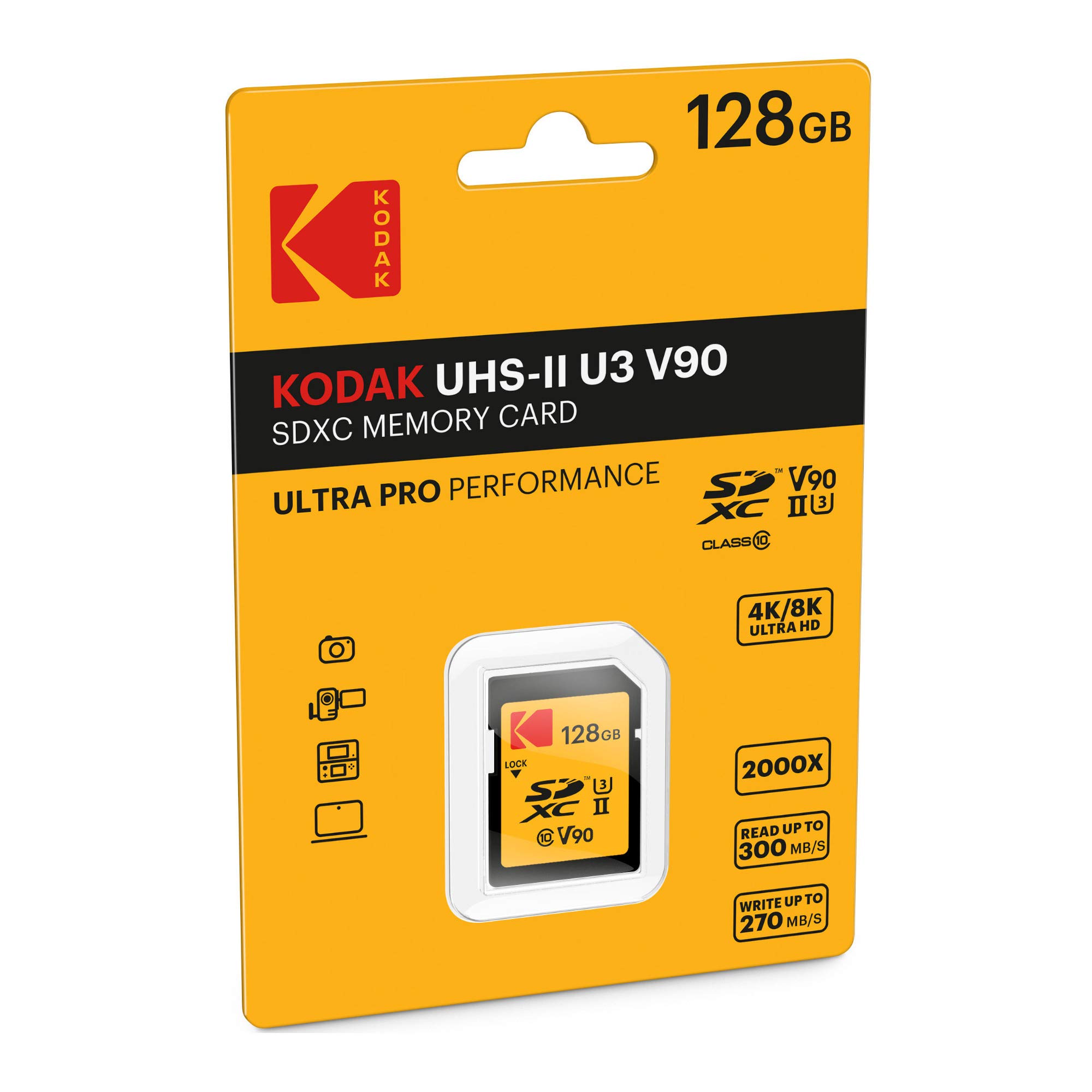 Kodak 128GB UHS-II U3 V90 Ultra Pro SDXC Memory Card (2-Pack) with Aluminum SD Reader - High Speed for 4K/8K Video, DSLR & Mirrorless Cameras - Perfect for Professional Photography & Videography