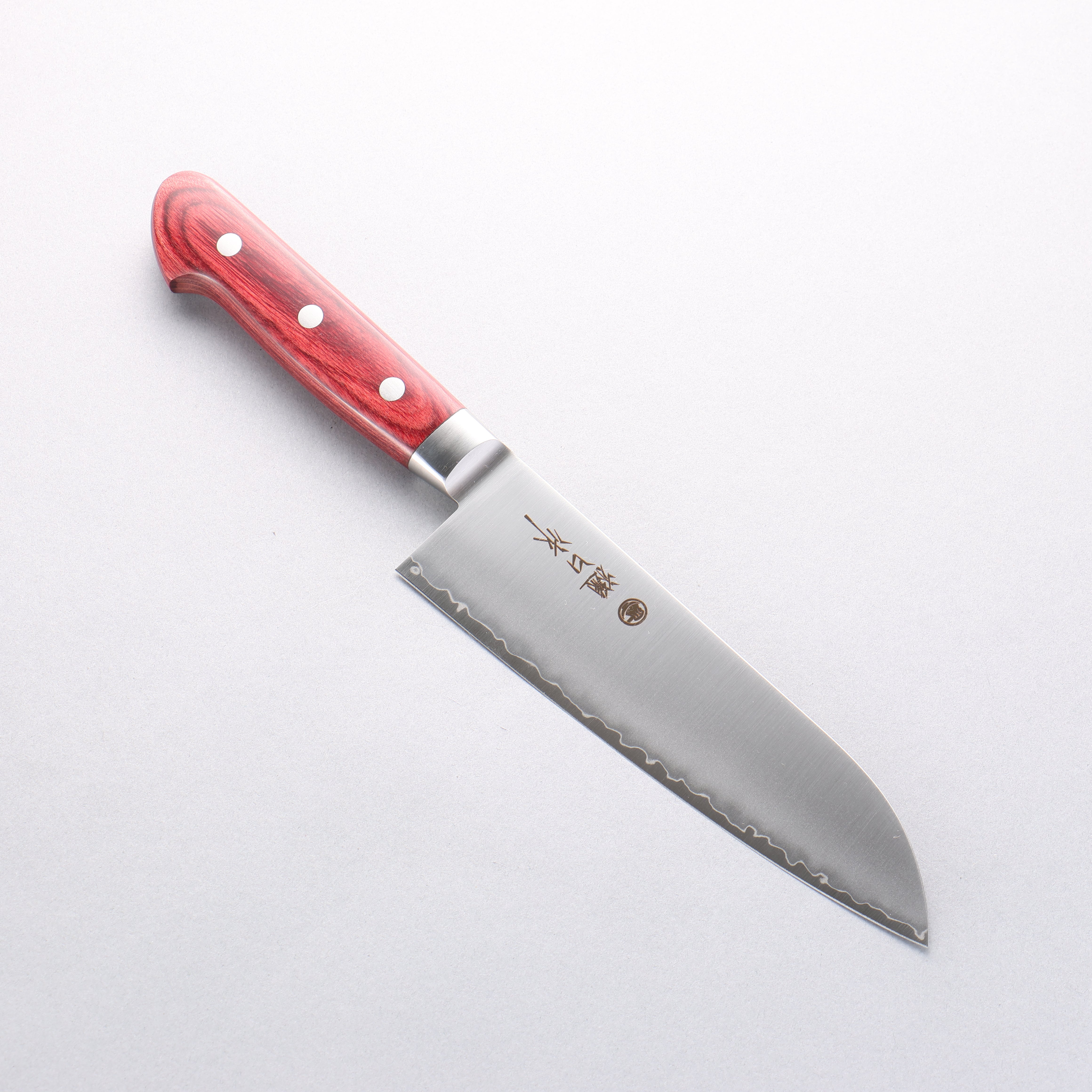 Higuchi SG2 Santoku Knife 180mm - Japanese Chef Knife with Red Pakka Wood Handle - Perfect for Slicing, Dicing, and Chopping Vegetables, Meat, and Fish