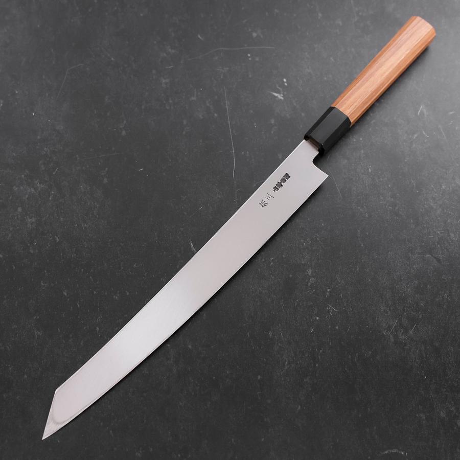 Premium Yanagi Kiritsuke Knife - 300mm Silver Steel #3 Damascus Mirror Finish with Buffalo Teak Handle - Perfect for Sushi Chefs, Japanese Cuisine & Professional Kitchen Use