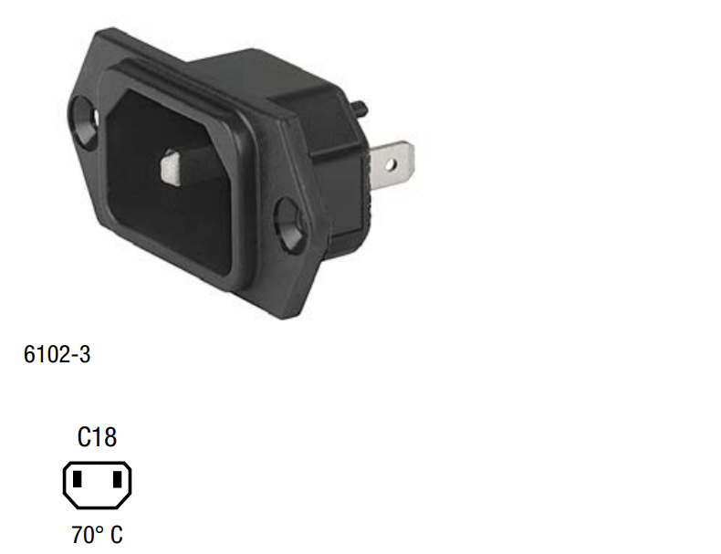 IEC Appliance Inlet C18/M - Screw Panel Mounting with Quick Connect Terminals 4.8x0.8mm - Front Side Installation for Electronics & Appliances - Perfect for Power Supplies, Medical Equipment & Industrial Devices