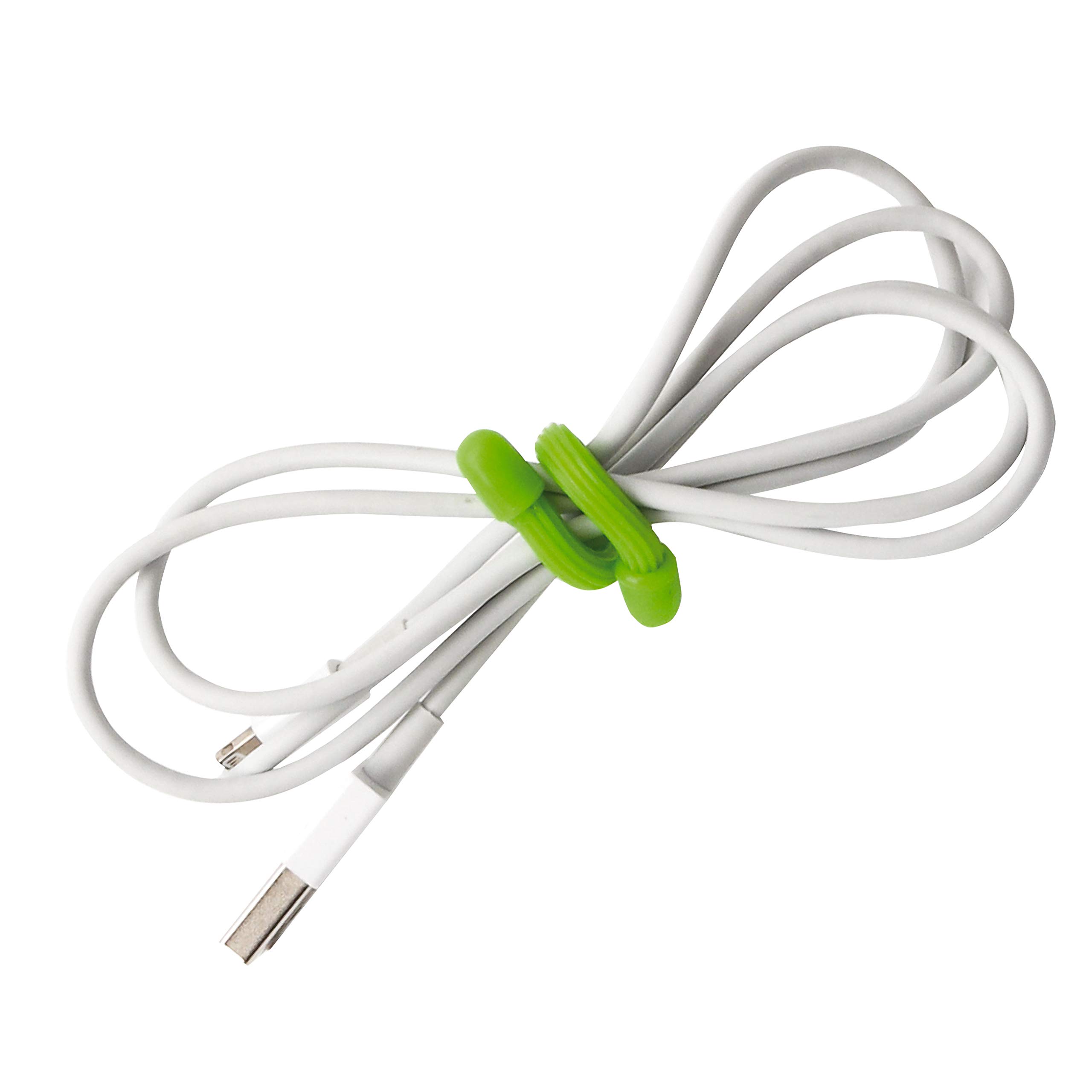 71704 Pack of 4 Silicone Bands - Reusable Multifunctional Cable Ties for Organizing TV, PC, Home & Office Wires - Durable Green Cord Management Solution - Perfect for Desk, Entertainment Center & Workspace Organization