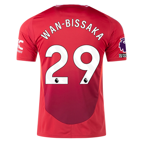 Adidas Manchester United Aaron Wan-Bissaka Home Jersey 2024/25 - Authentic EPL Football Shirt with No Room For Racism Badge (MUFC Red) | Perfect for Matchdays, Fan Events & Soccer Gift