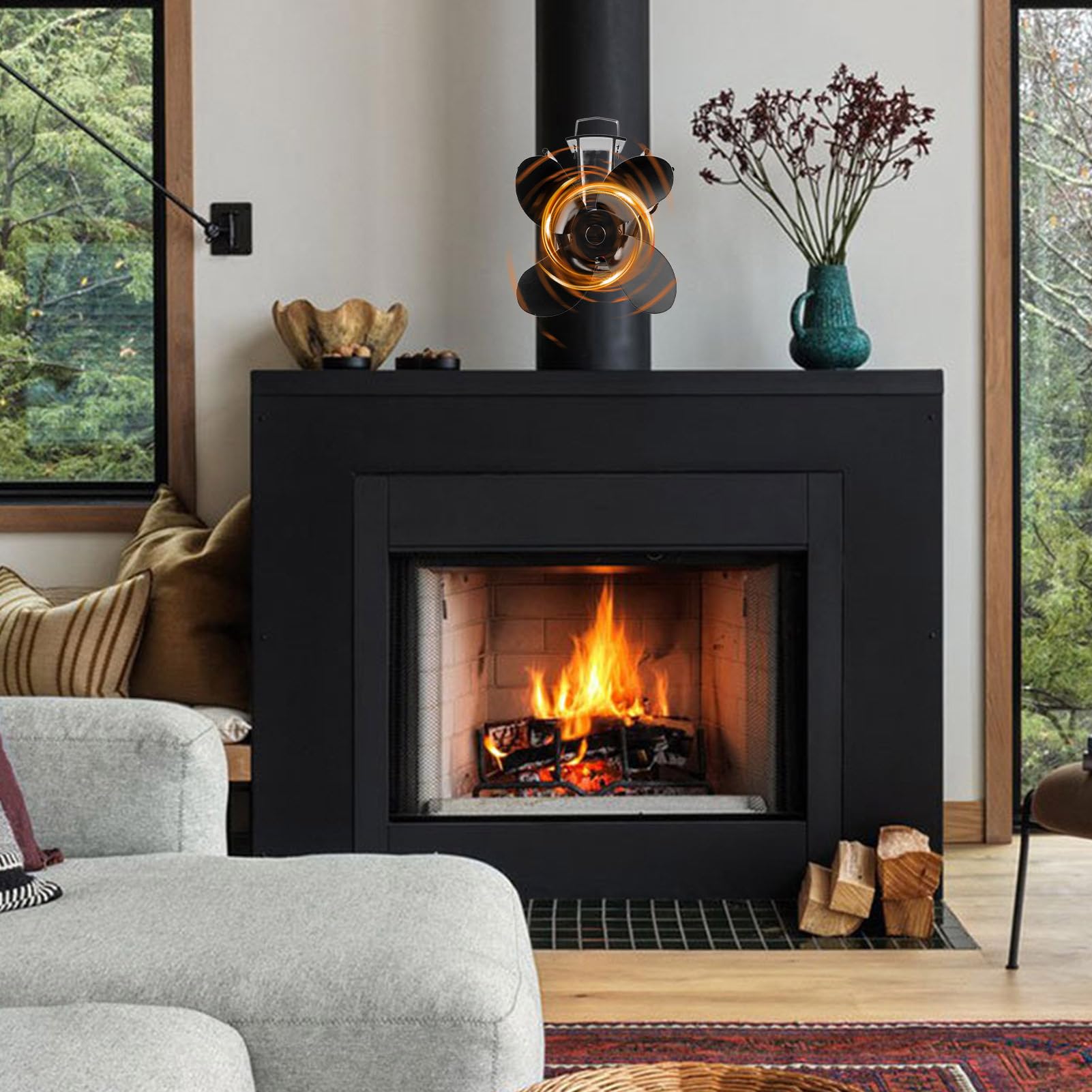 Efficient 4-Blade Heat Powered Stove Fan for Wood Burning Stove & Fireplace - Fast Start, Quiet Operation for Better Heat Distribution - Perfect for Home Heating, Cabin, RV & Outdoor Use