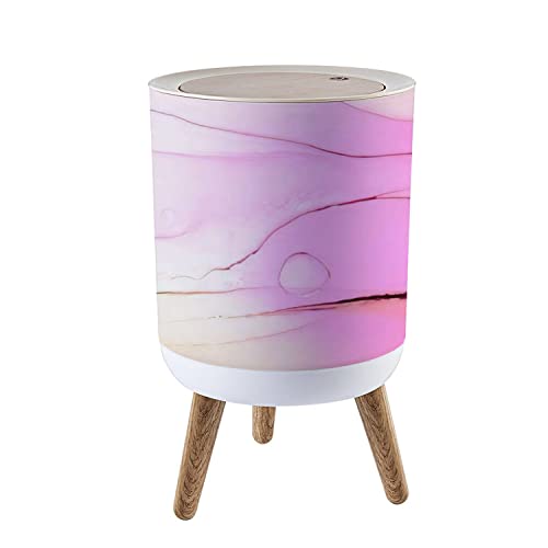 Small Trash Can with Lid - 7L/1.8 Gallon Press Top Dog Proof Wastebasket for Kitchen, Bathroom, Bedroom & Office - Oil Paint Wall Beige Swirls Design, Brown Ink on Paper Brush Color - Perfect for Recycling, Pet Owners & Home Decor