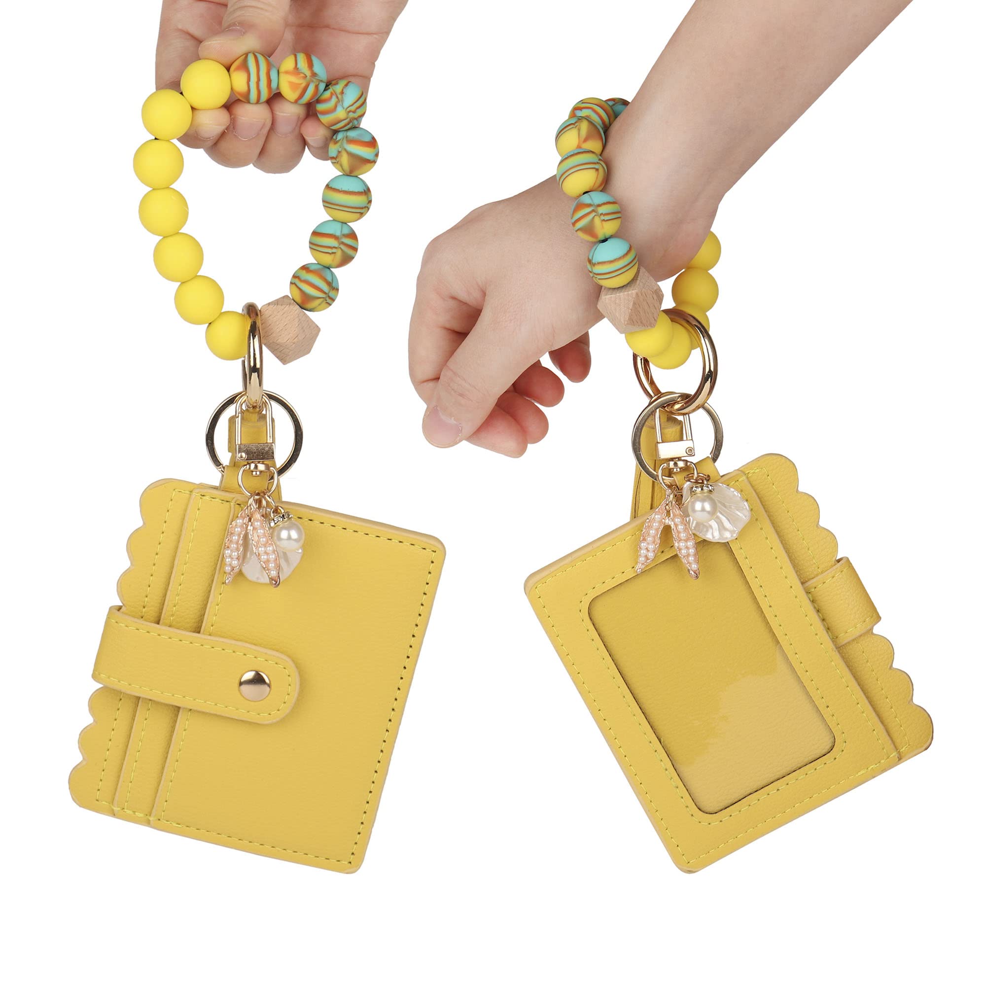 Guran Women's Wristlet Wallet Bracelet with Keychain - RFID Blocking Card Holder Purse & Tassel Key Ring Bangle - Perfect for Travel, Shopping, and Everyday Use