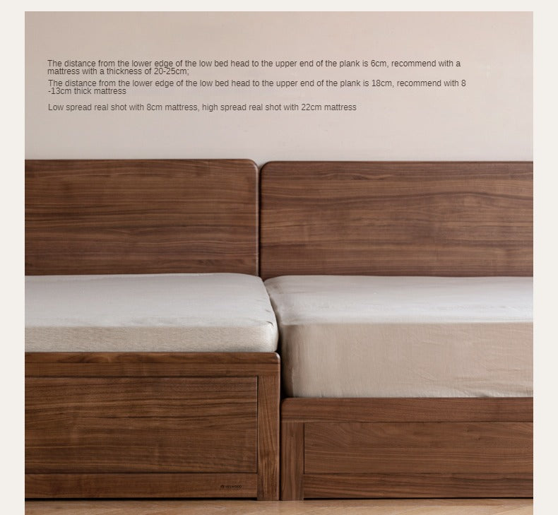Premium Black Walnut & Oak Solid Wood Bed Frame - Modern Platform Bed for Master Bedroom, Guest Room, or Dormitory