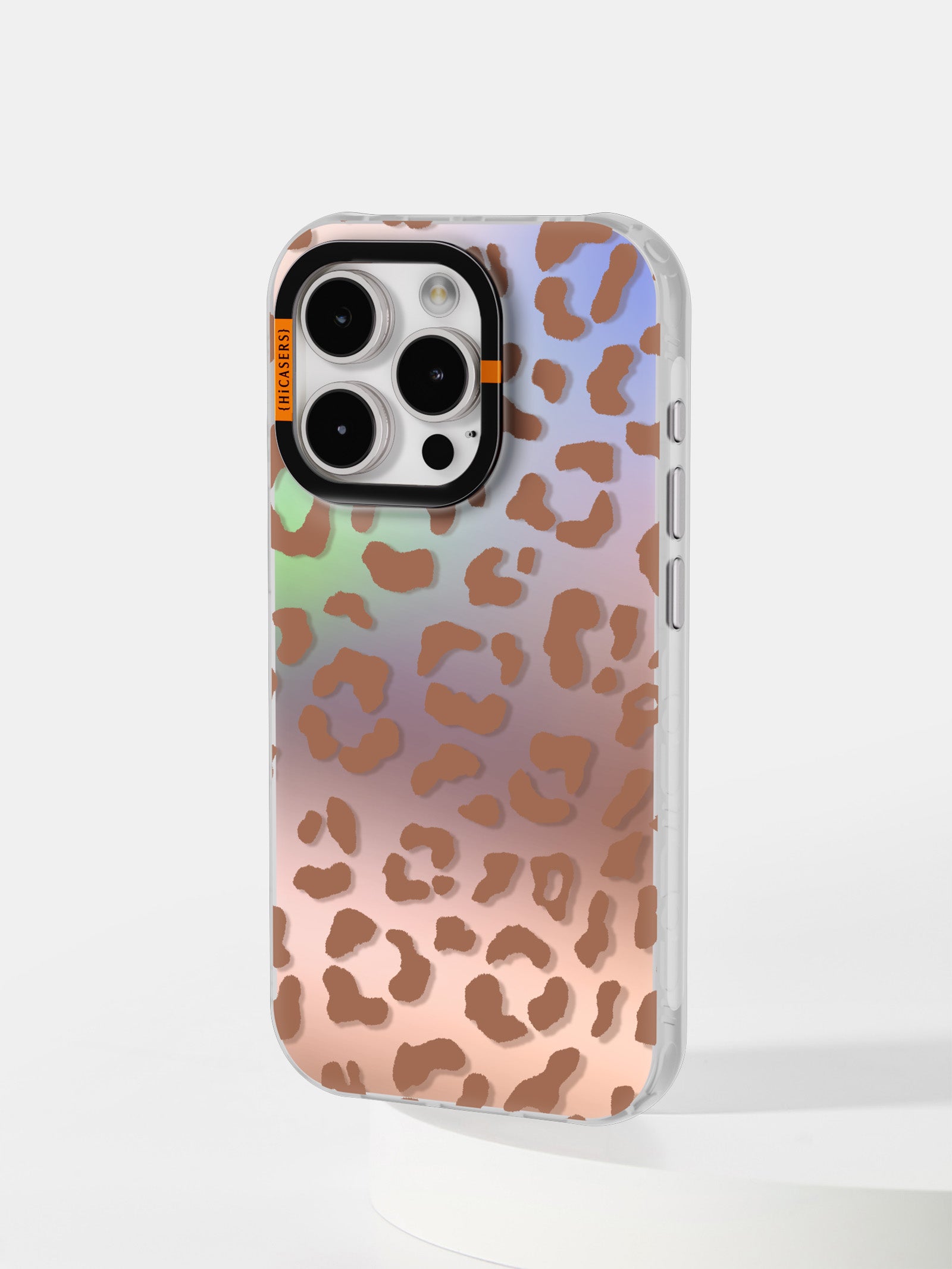 Leopard Print Iridescent Mirror Case for iPhone 13 - Trendy Phone Cover with Glitter Finish, Dune-Inspired Design - Perfect for Parties, Travel & Everyday Glam