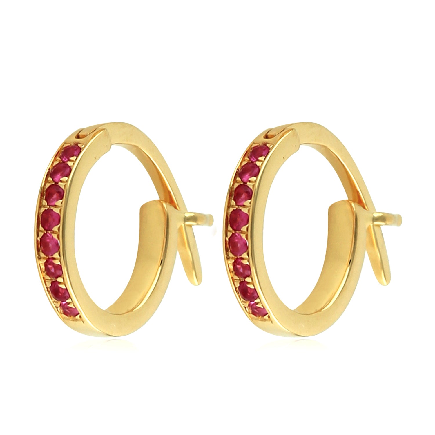 10K Yellow Gold Bezel Set Ruby July Birthstone Huggie Earrings - Handmade Dainty Hoop Jewelry for Women, Gift for Her, Birthday, Anniversary & Special Occasions