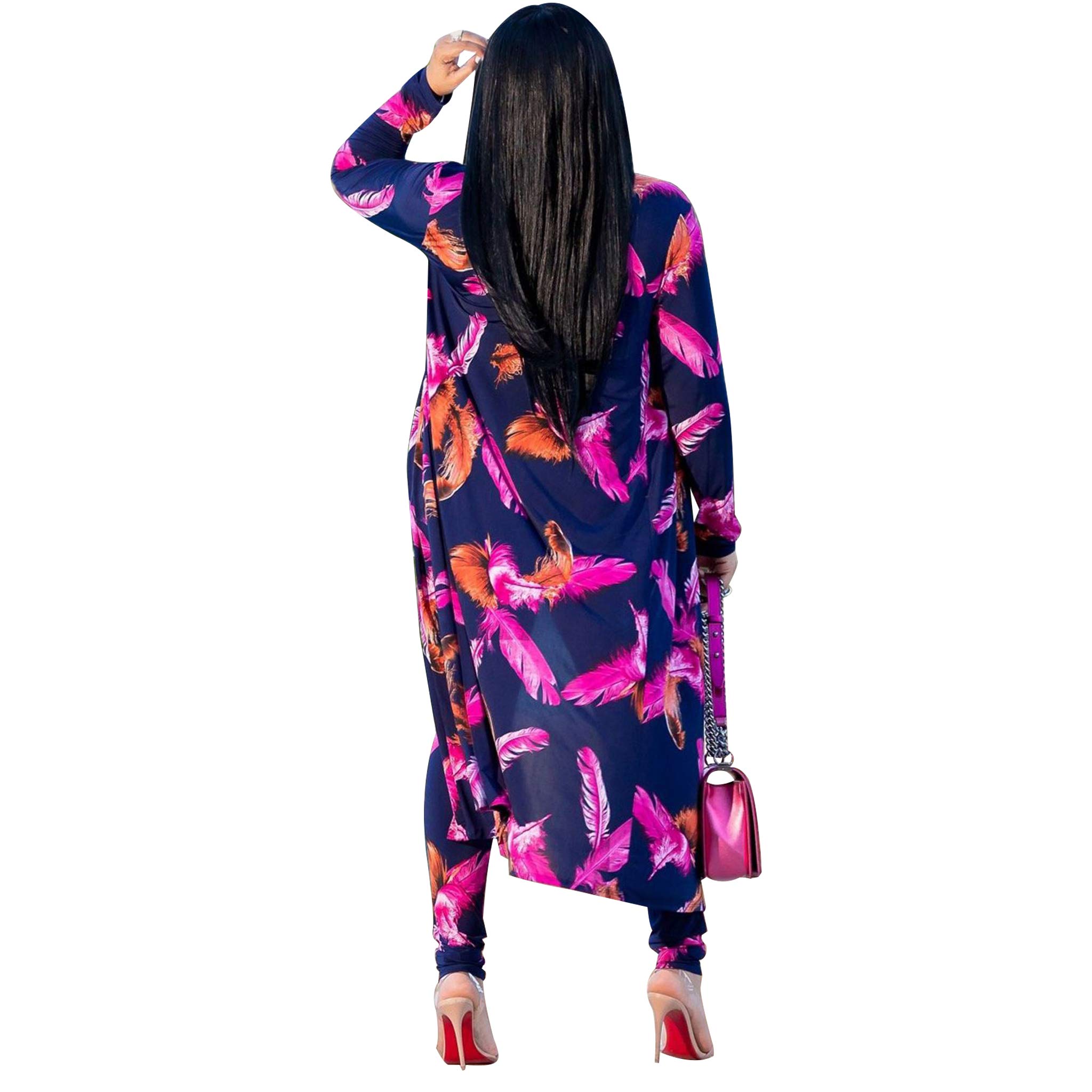 Women's Printed Long Cardigan 2-Piece Outfit Set with Long Sleeve Coat & Trousers | Stylish Fall/Winter Layering for Work, Date Night & Casual Outings