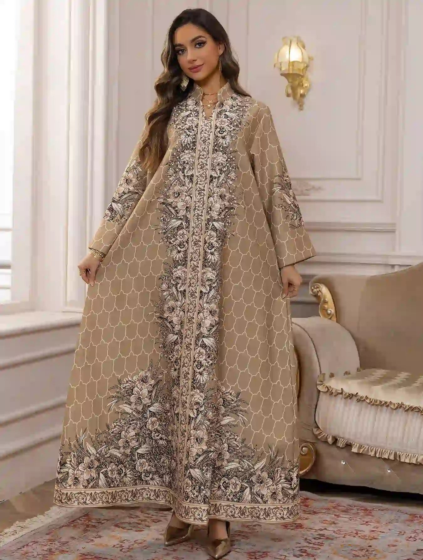 Elegant Hotfix Rhinestone Caftan Dress for Women - Beaded Eid Party Wear, Wedding Guest Outfit, Summer Beach Cover Up, Boho Maxi Dress #25446
