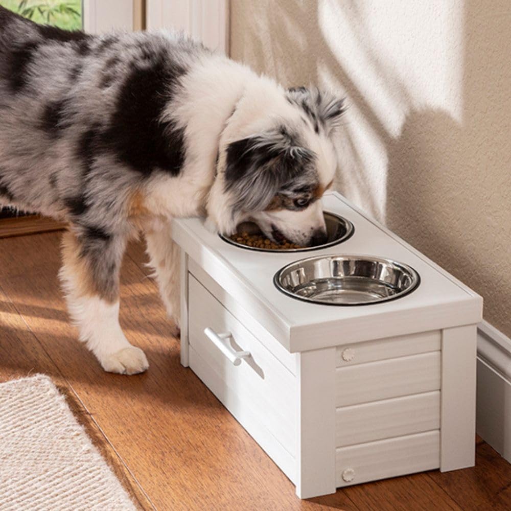 ECOFLEX Piedmont 2-Bowl Dog Diner with Storage Drawer - Russet | Durable Elevated Dog Food Bowls for Large Dogs | Perfect for Indoor & Outdoor Feeding Stations