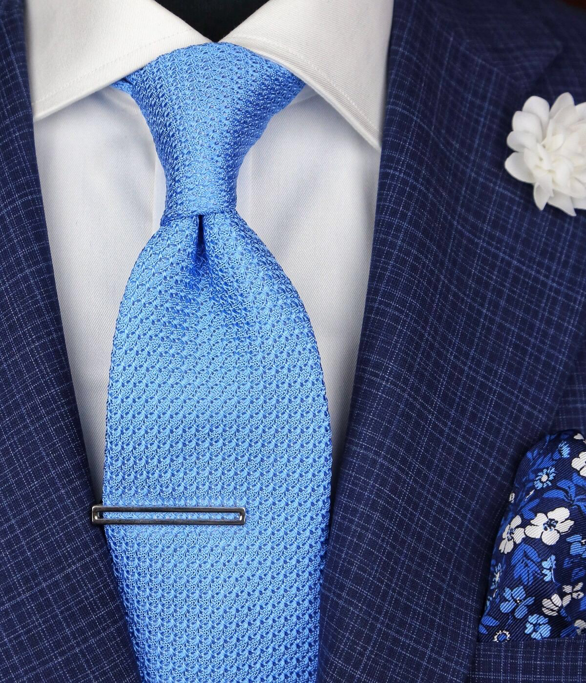 DÉCLIC Grenadine Weave Tie - Baby Blue Silk Necktie for Men | Perfect for Weddings, Business Meetings & Formal Events