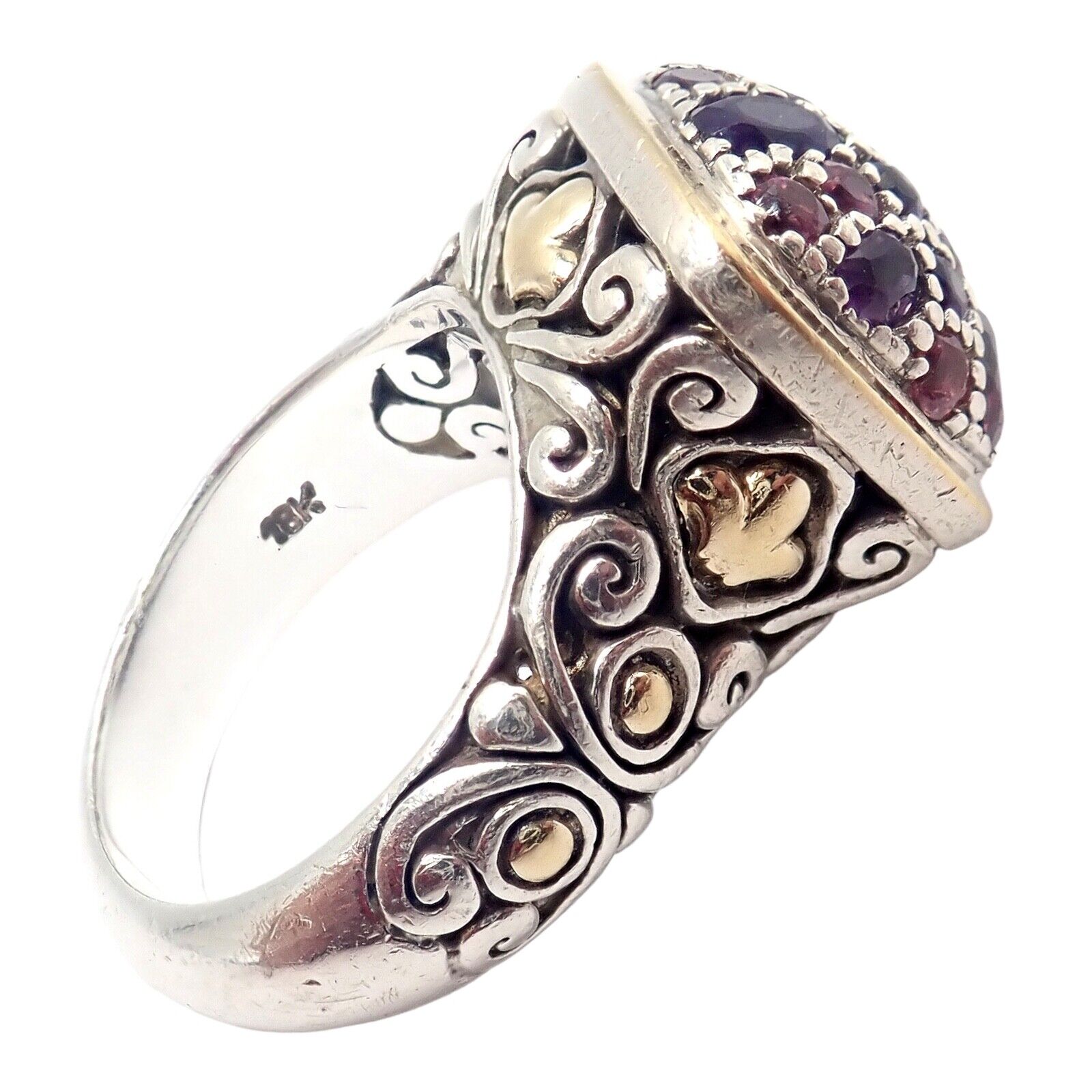 John Hardy JH Silver 18k Yellow Gold Classic Lava Fire Amethyst Tourmaline Ring for Women - Elegant Jewelry Gift for Anniversary, Wedding & Special Occasions