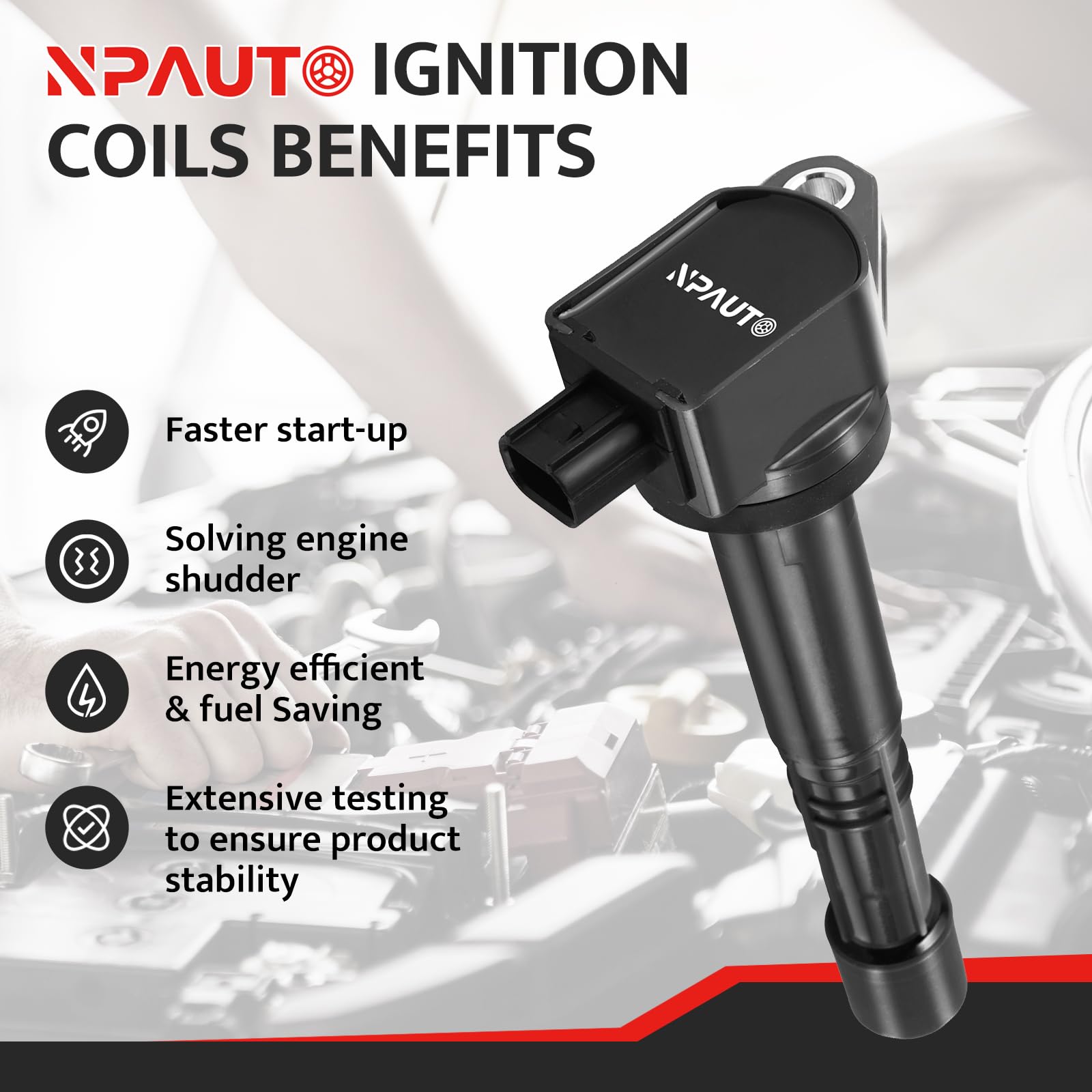 High Performance Ignition Coil Pack Replacement for 2008-2015 Honda Accord 2.4L, CR-V, Civic Si, Crosstour & Acura ILX 2.4L - Compatible with UF602 C1662 Codes (Set of 4) - Improves Engine Power, Fuel Efficiency & Smooth Acceleration