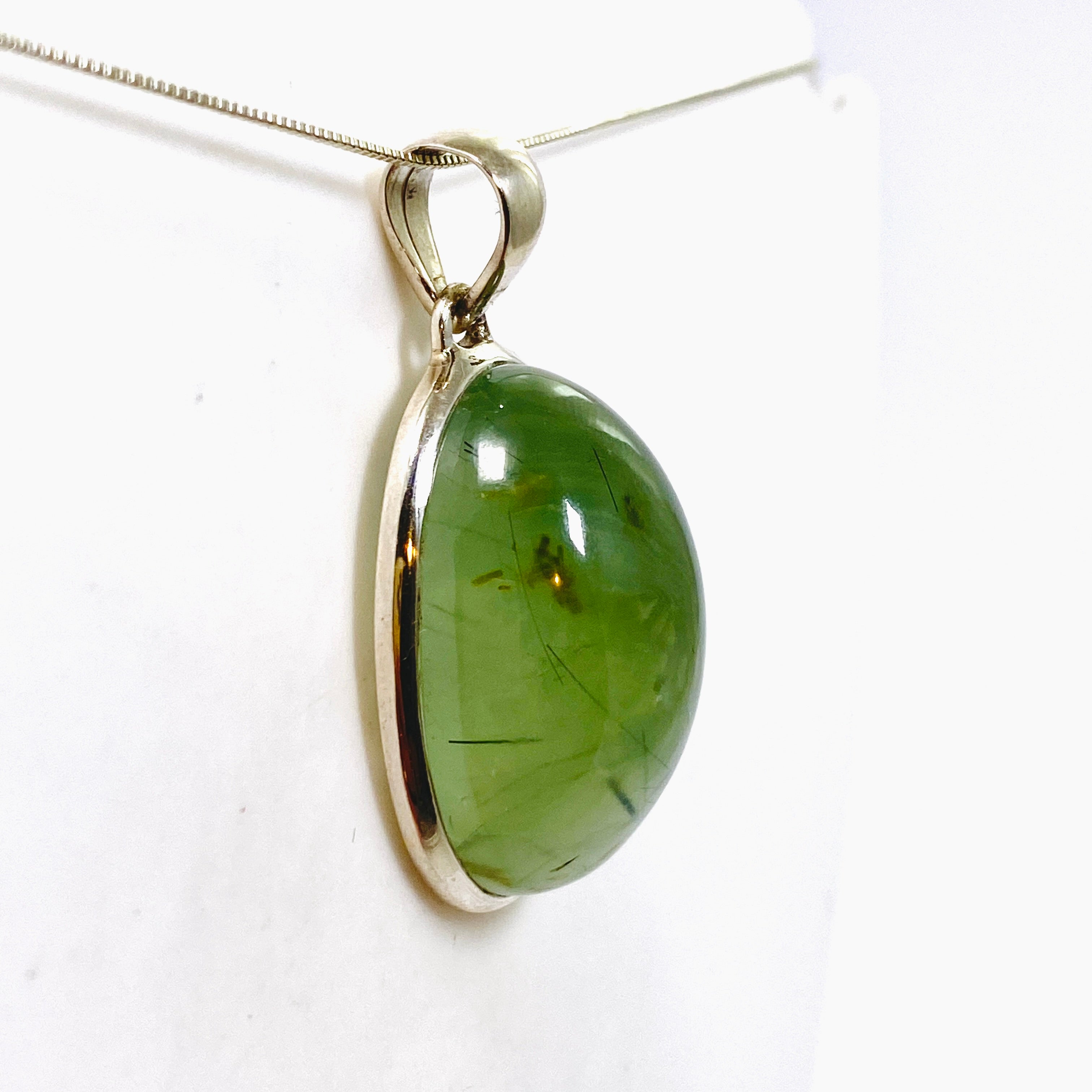 Natural Prehnite with Epidote Oval Cabochon Pendant - Handmade Gemstone Jewelry PPGJ1015 for Women, Healing Crystal Necklace for Meditation & Energy Balance