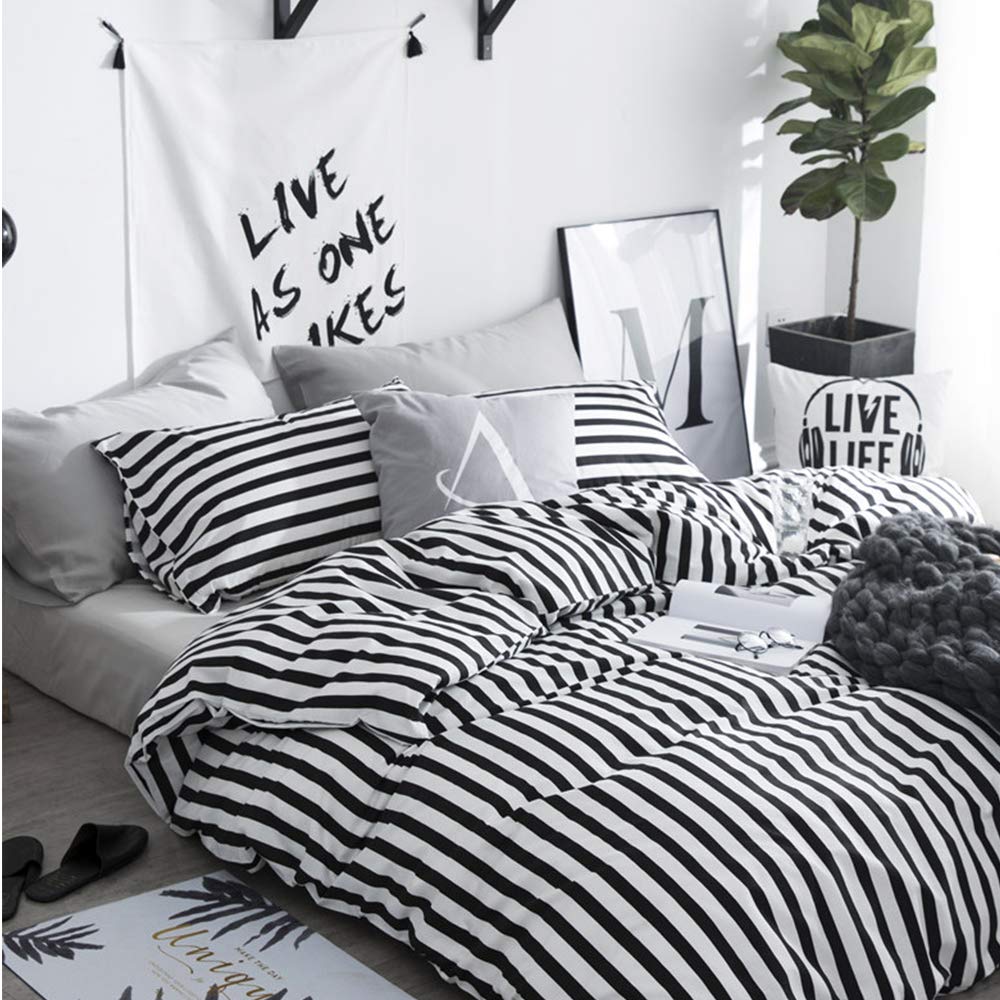 CLOTHKNOW Queen Size Comforter Set 3-Piece - Farmhouse Style Black & White Striped Bedding with Ticking Design | Perfect for Master Bedrooms, Guest Rooms & Cozy Farmhouse Decor