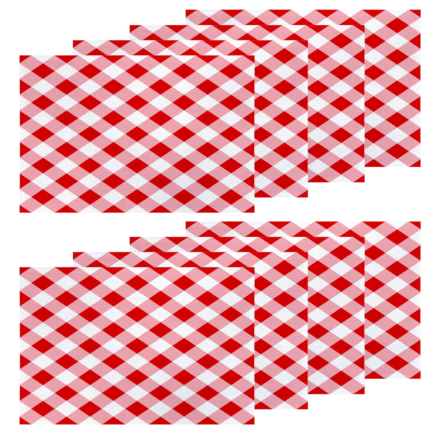 Shrahala Plaid Retro Placemats - Set of 4 Washable Non-Slip Burlap Fabric Square Placemats in Red & White Gingham Pattern for Dining Table, Kitchen, Round Table & Outdoor Use | Perfect for Holiday Dinners, Picnics & Everyday Meals