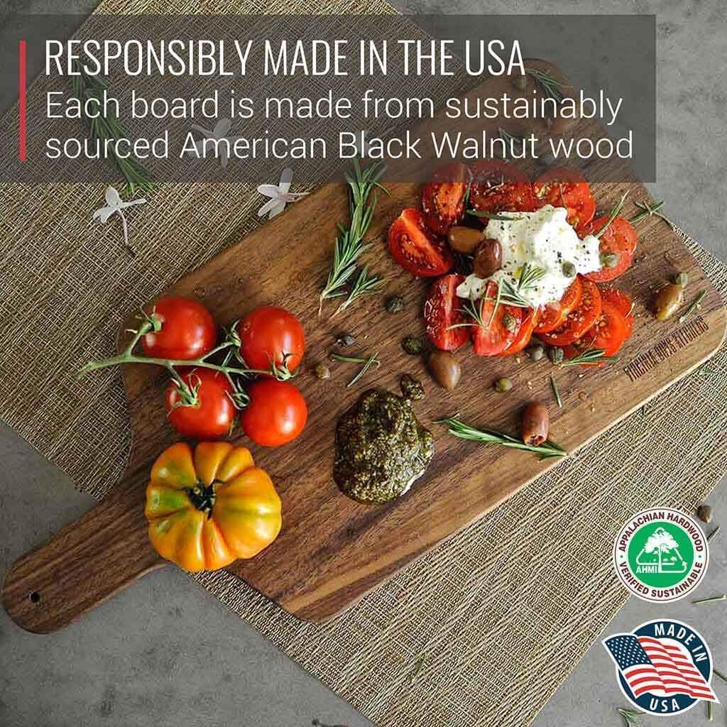 Premium Walnut Wood Cutting Board 8x17 with Coconut Oil & Beeswax Bundle - Handcrafted in USA - Perfect for Kitchen, Charcuterie Boards & Gift Giving
