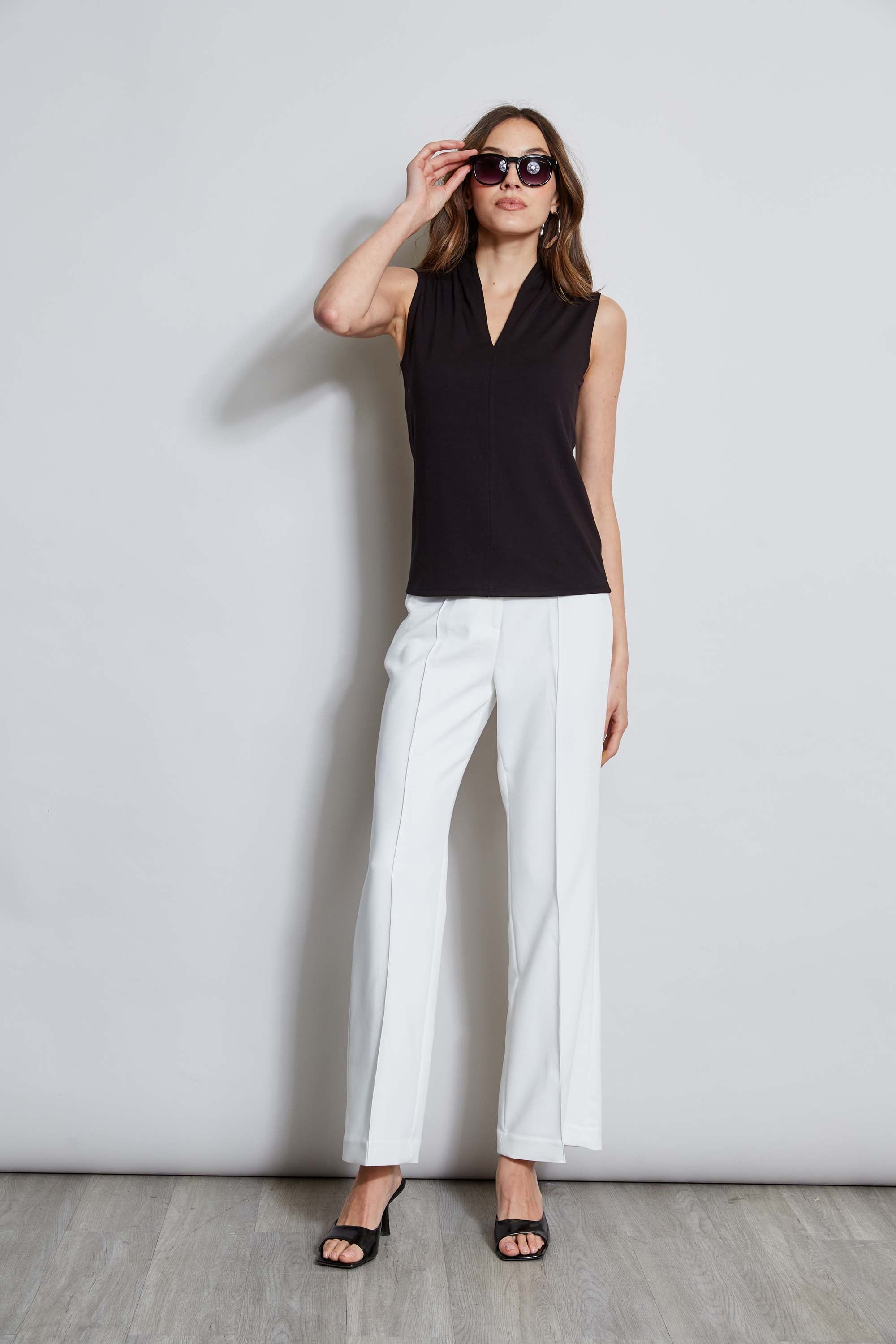 Tahari Women's Sleeveless Pleated Knit Top - Casual Stretch Blouse for Work & Summer Outfits | Perfect for Office Wear, Date Nights & Vacation Style