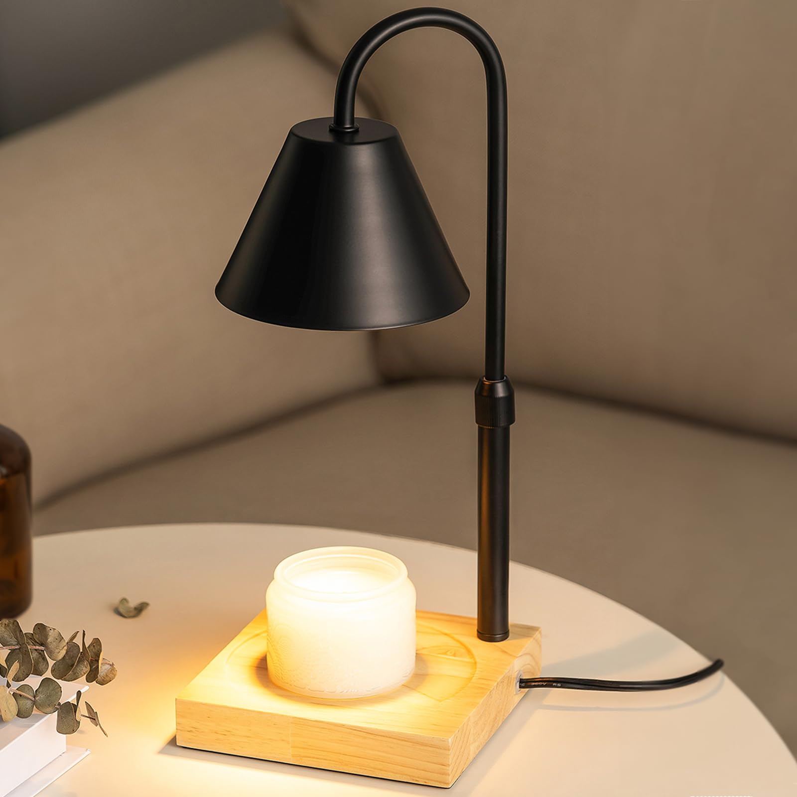 Black Dimmable Candle Warmer Lamp with Adjustable Height & Timer - Wooden Base Wax Melter for Scented Candles (Includes 2 Bulbs) - Perfect for Home Decor, Aromatherapy & Relaxation