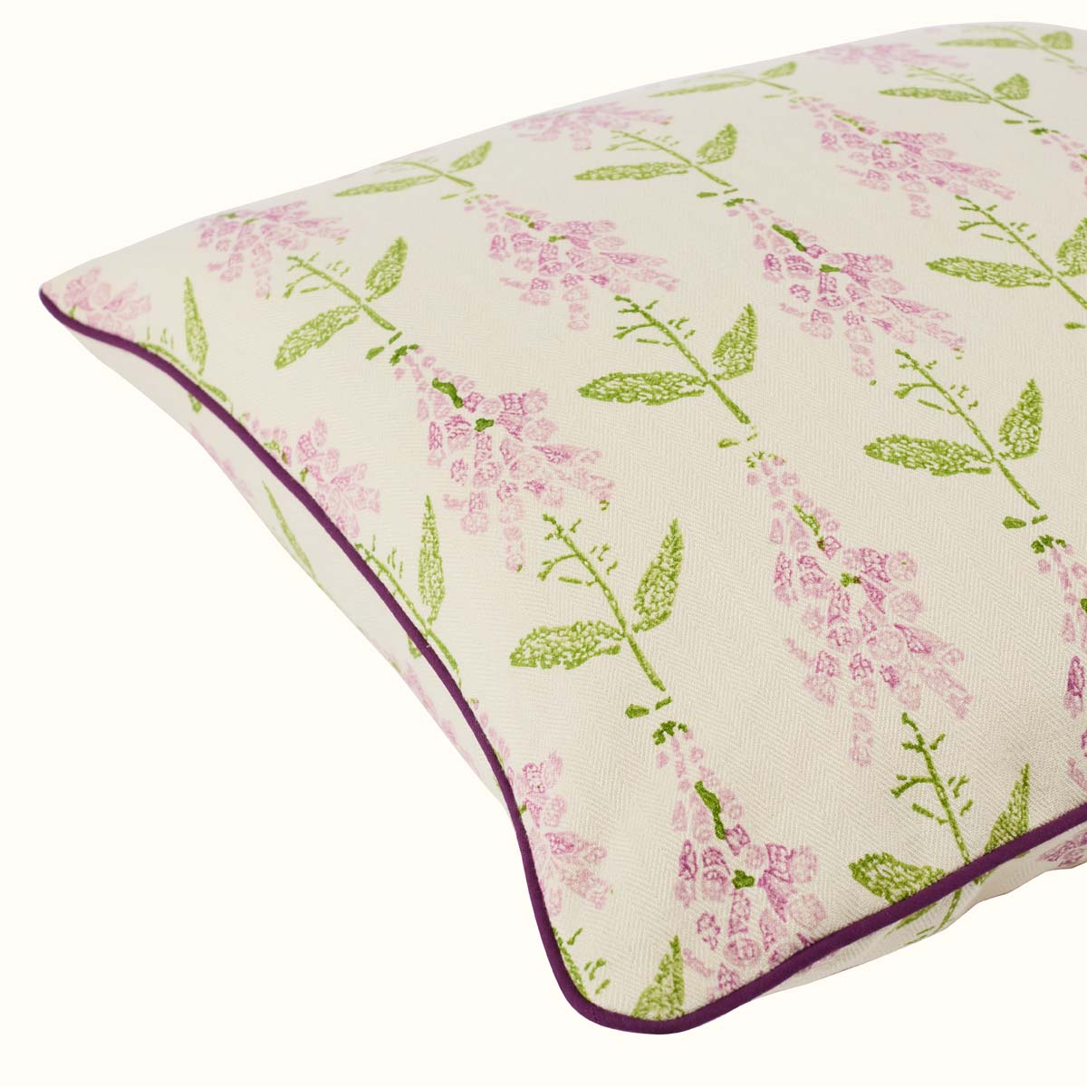 Hand Block Printed Foxglove Cushion Cover - Lilac Floral Design for Sofa, Bed & Home Decor - Boho Chic Throw Pillow Case for Living Room, Bedroom & Nursery