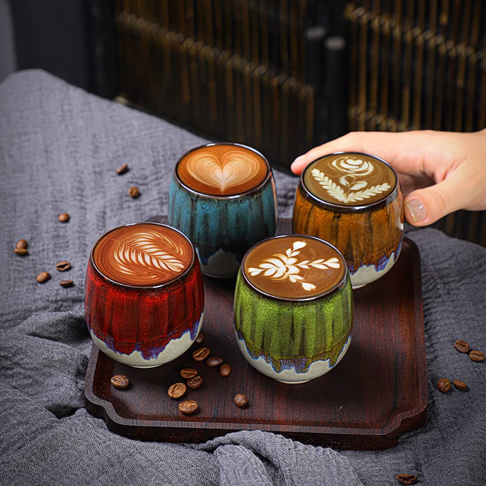 Premium Ceramic Espresso Cups Set of 2 (3oz) - Brown Handcrafted Coffee & Tea Tasting Cups for Espresso, Cappuccino, Latte - Ideal for Home, Office & Cafe Use