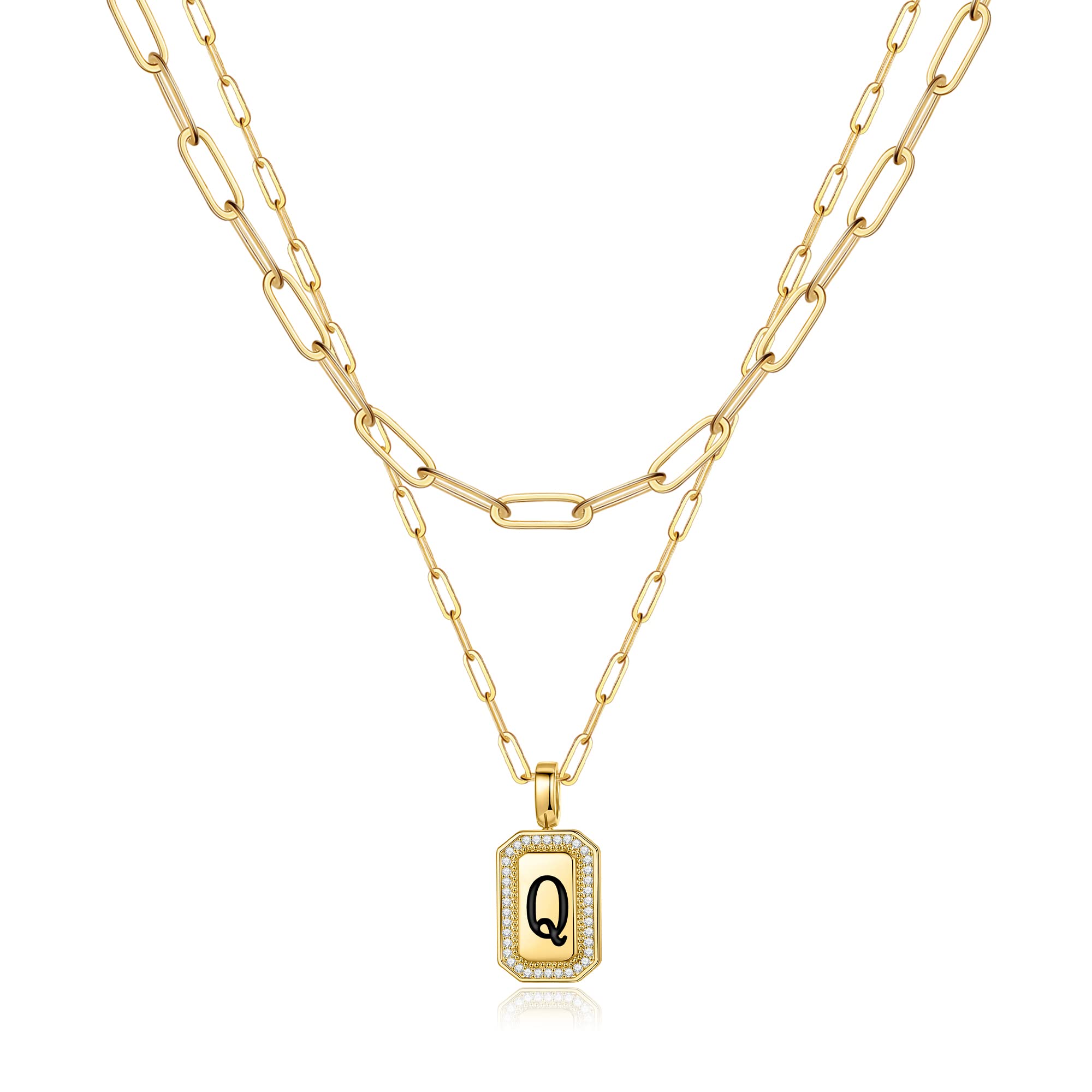 14K Gold Plated Layered Initial Necklace for Women - Trendy Paperclip Chain Letter Necklace, Dainty Layered Gold Necklace for Everyday Wear, Gift Giving & Special Occasions