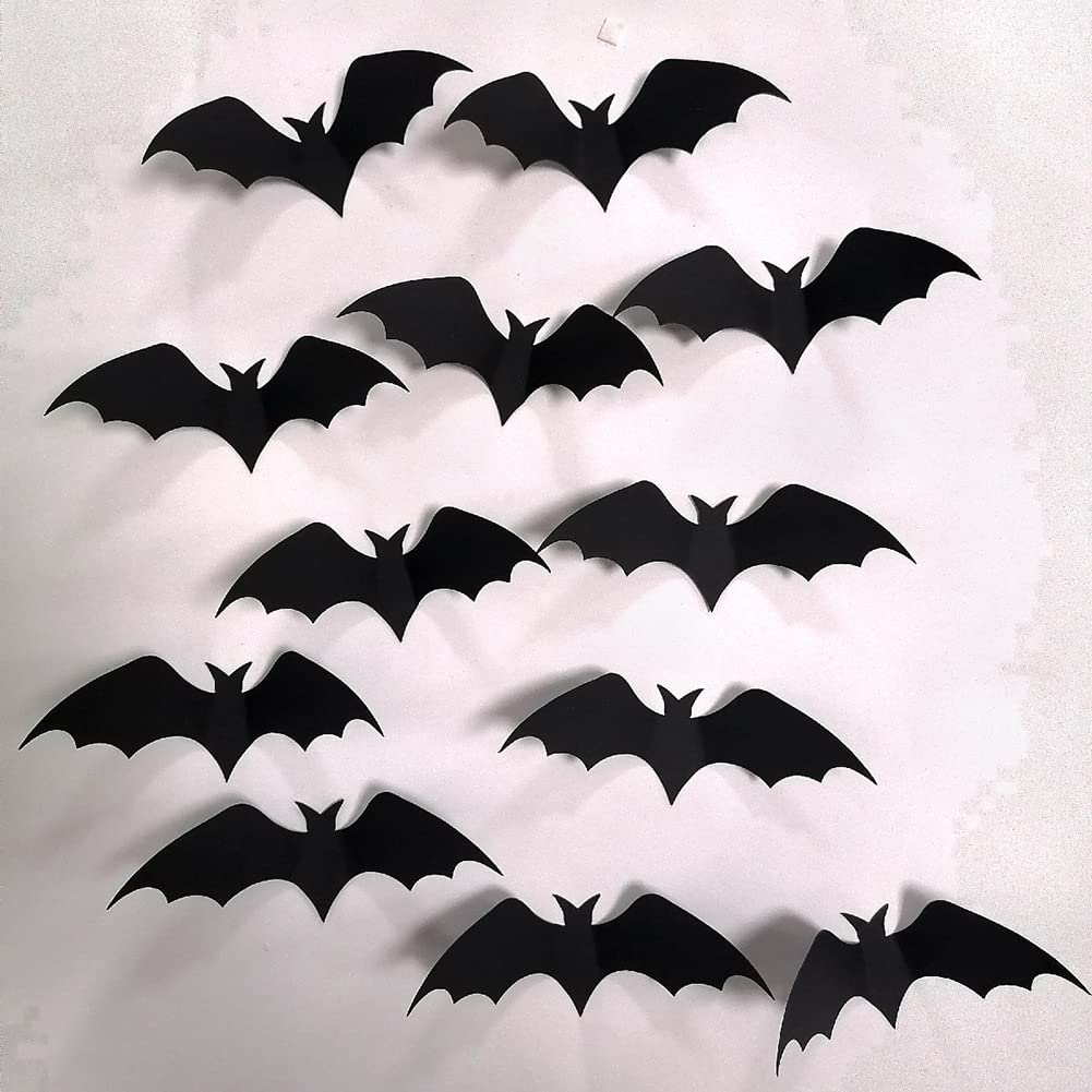 36PCs 3D Bats Wall Decor - Halloween Window Clings & DIY Decals for Spooky Home Decor - Perfect for Halloween Party, Haunted House, and Window Display