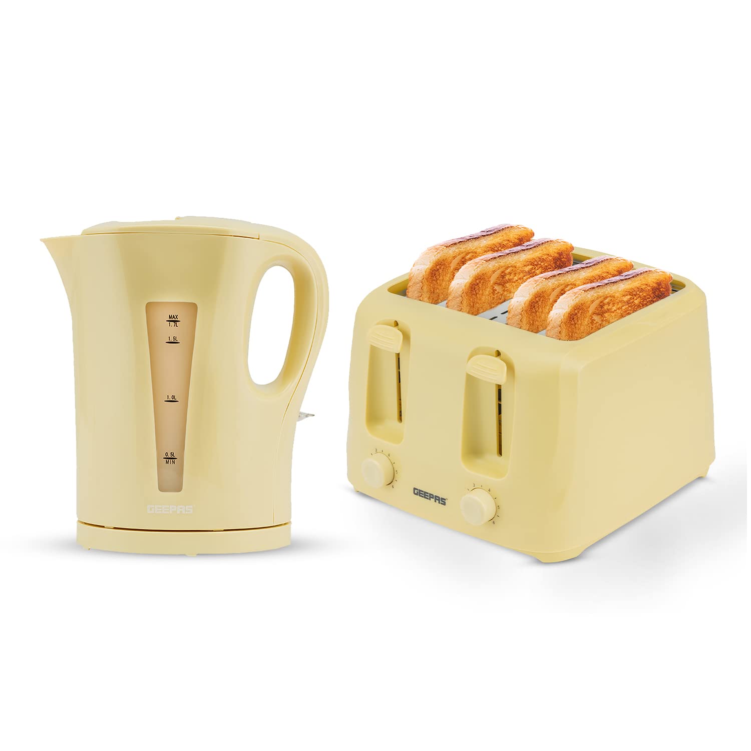 GEEPAS CO38029BT36549-BG 2200W Cordless Electric Kettle & 4-Slice Toaster Set - Fast Boiling & Even Toasting for Coffee, Tea & Breakfast - Perfect for Home, Office & Dorm Use